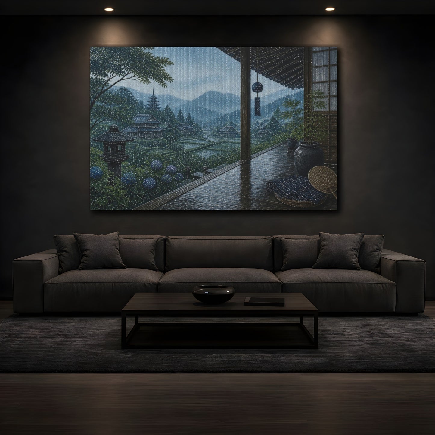 Mockup 3. Japanese Rainy Veranda shown as canvas print