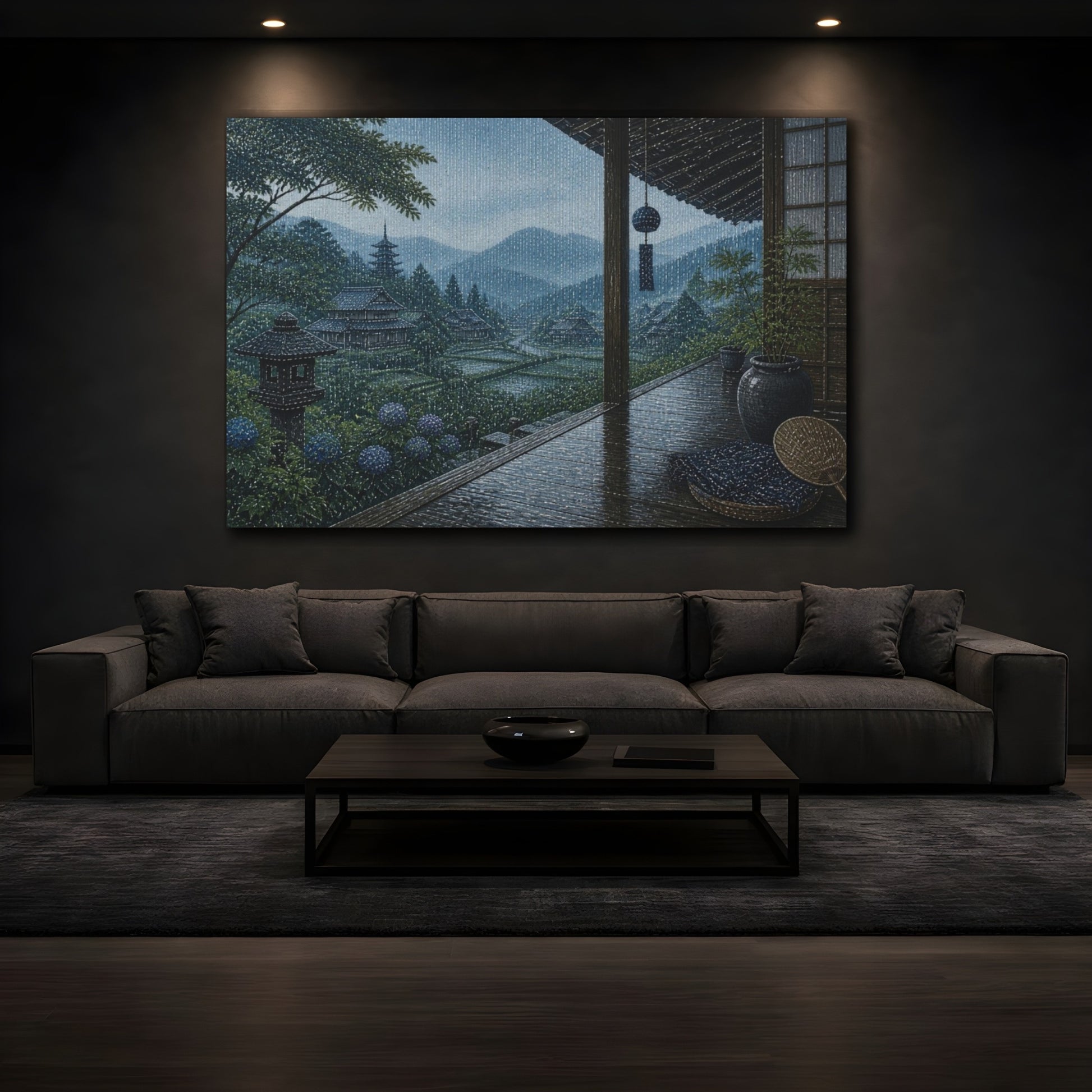Mockup 3. Japanese Rainy Veranda shown as canvas print