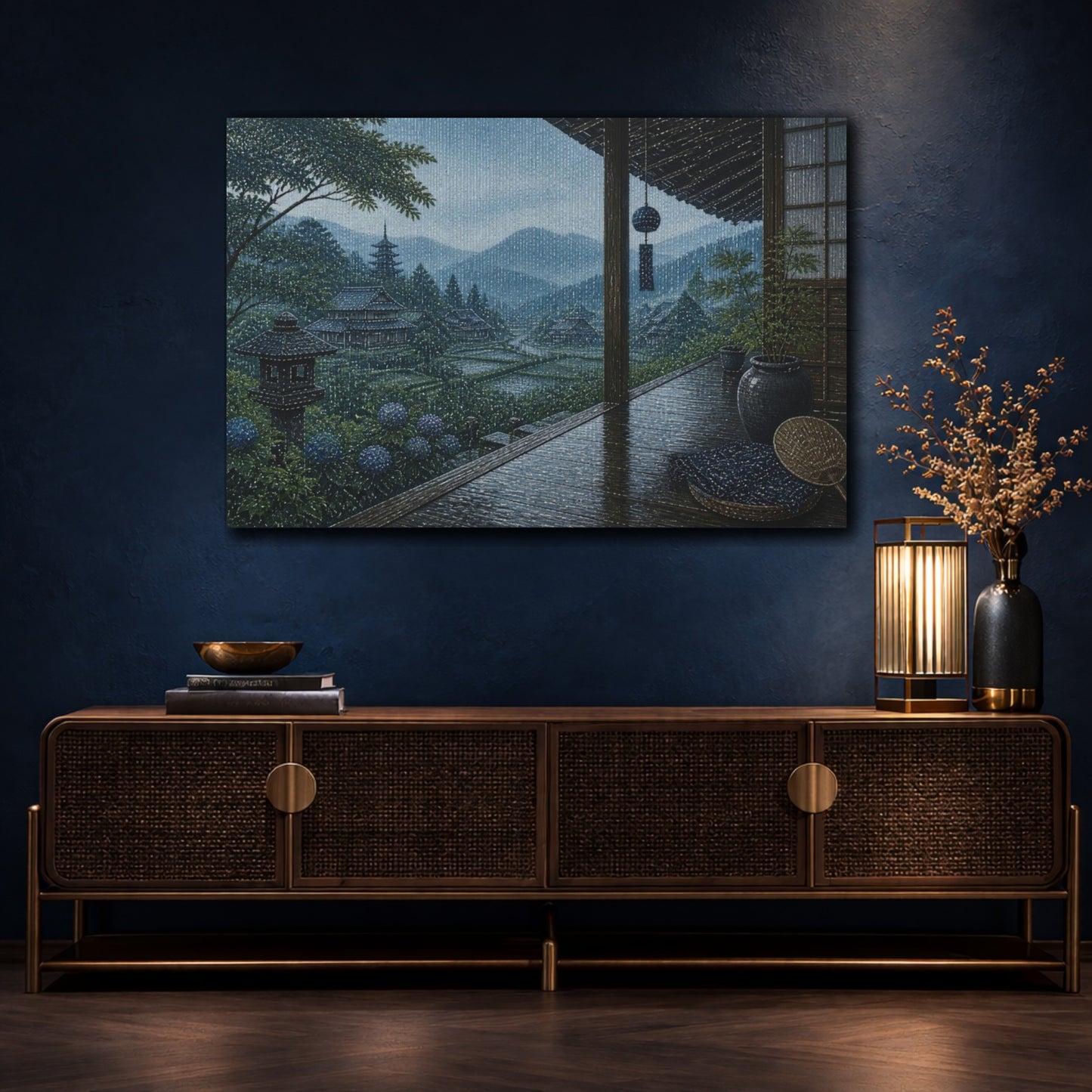 Mockup 4. Japanese Rainy Veranda shown as canvas print