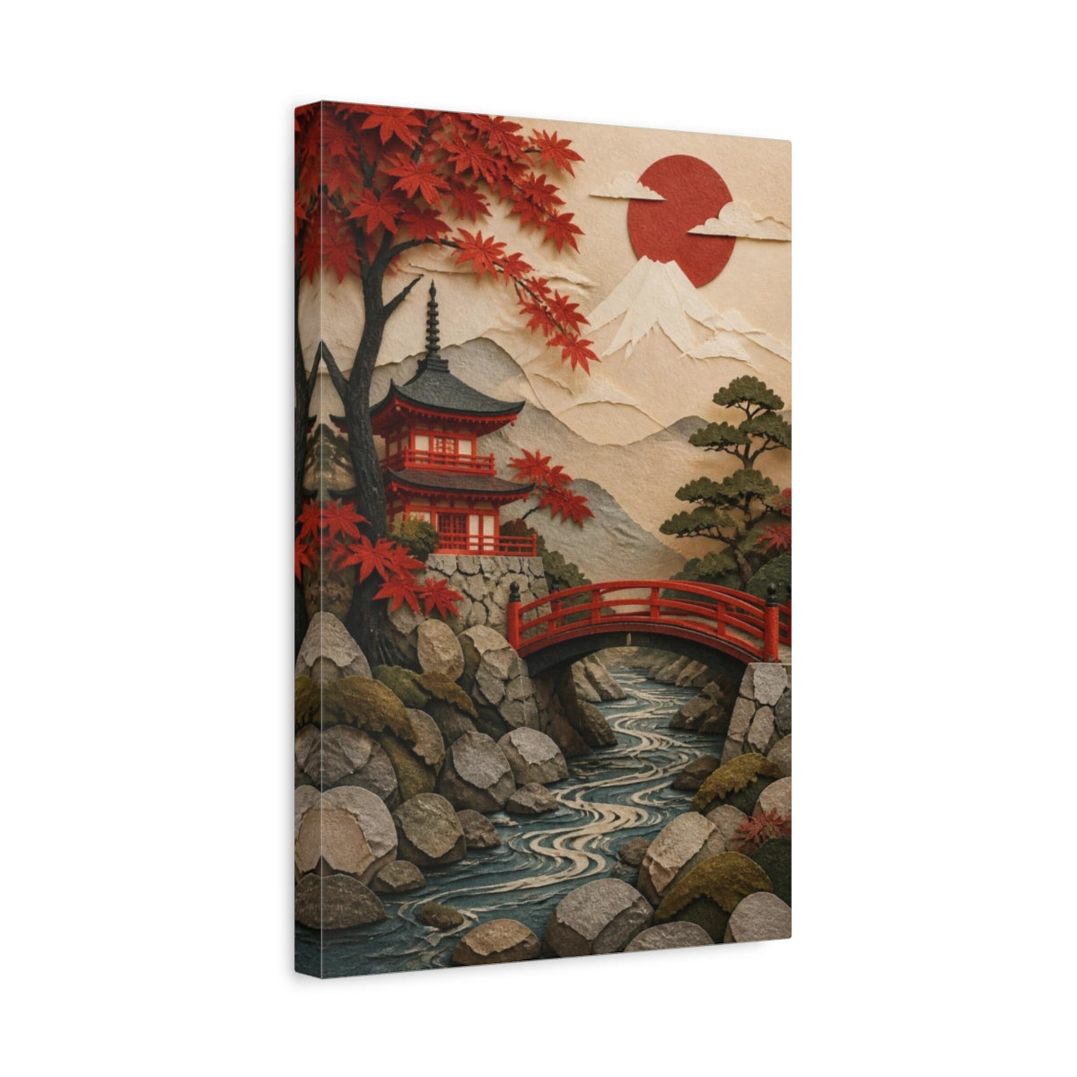 Side Mockup 4. Japanese Red Bridge shown as canvas print