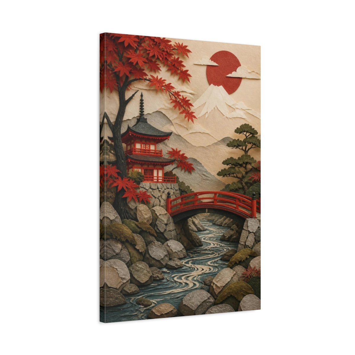Side Mockup 2. Japanese Red Bridge shown as canvas print
