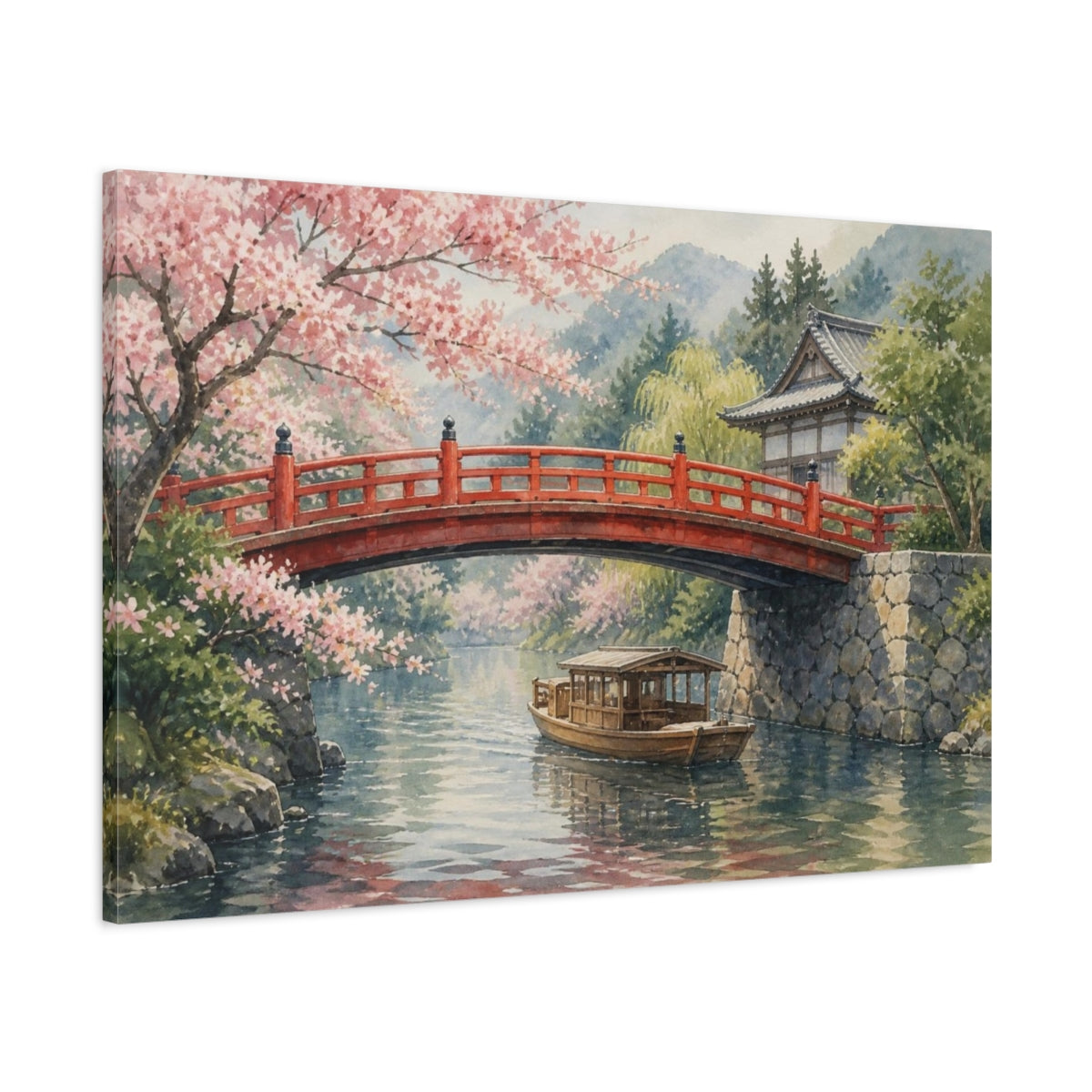Main Mockup. Japanese Red Bridge In Spring shown as canvas print