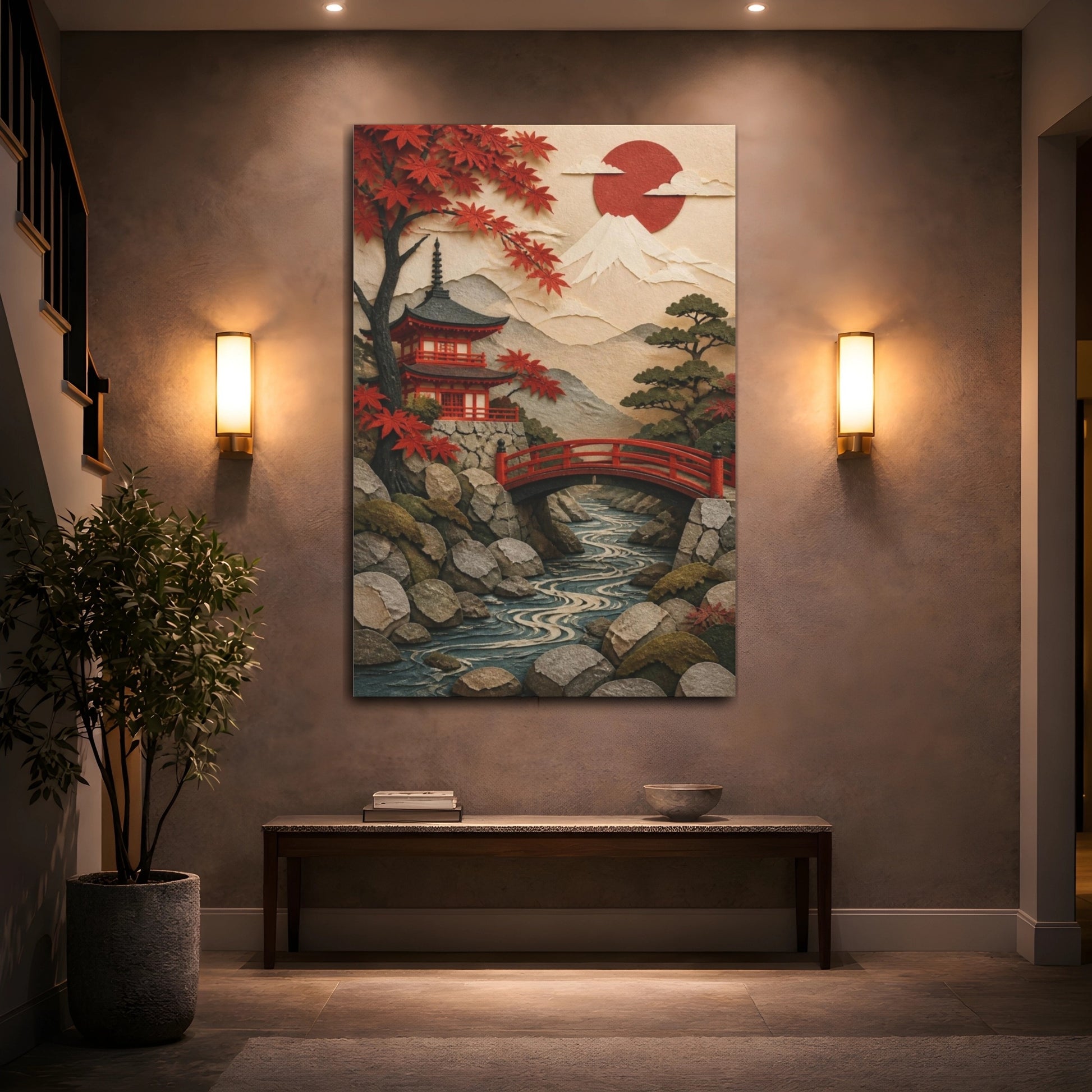 Mockup 2. Japanese Red Bridge shown as canvas print