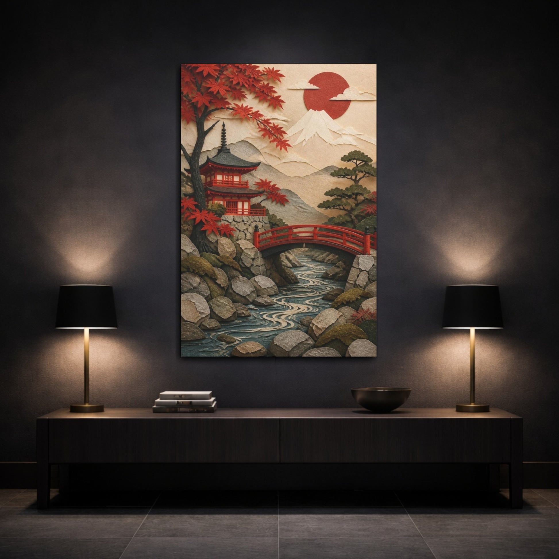 Mockup 3. Japanese Red Bridge shown as canvas print