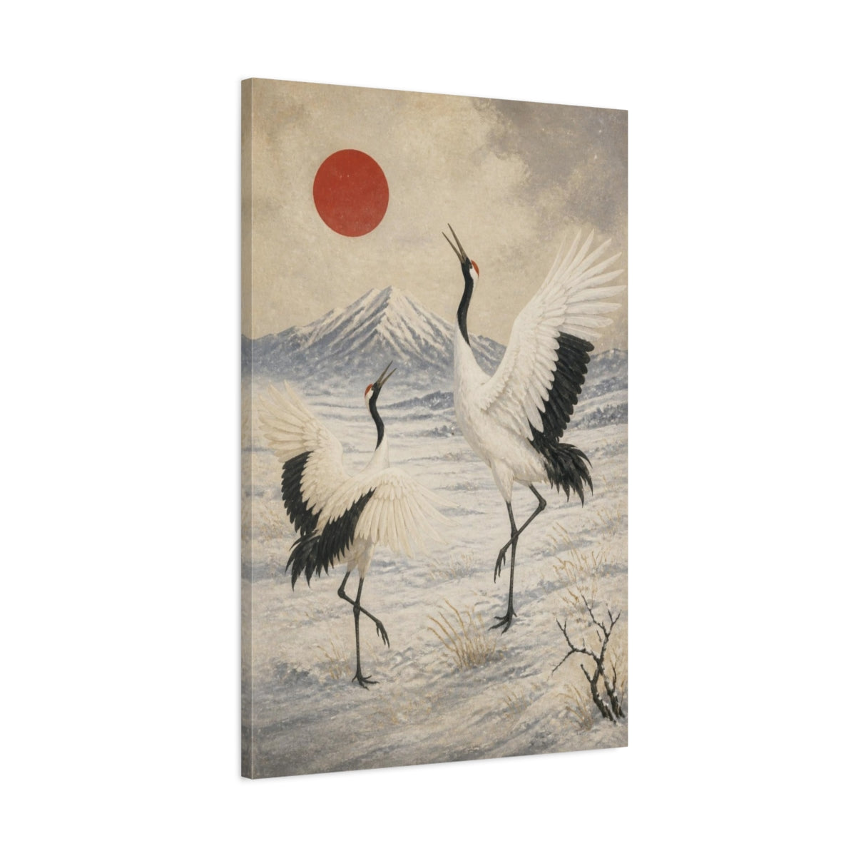 Main Mockup. Japanese Red-Crowned Cranes shown as canvas print