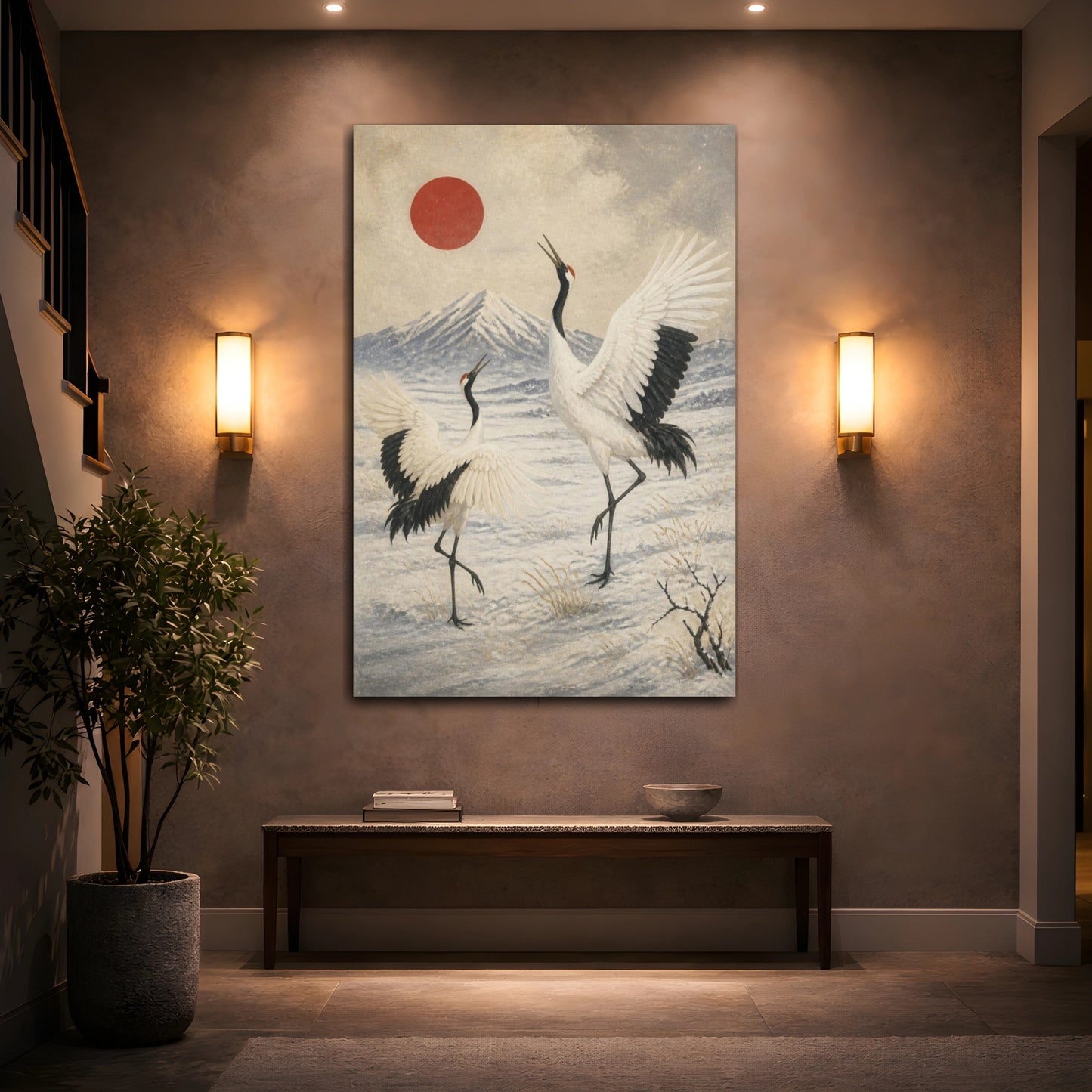 Mockup 2. Japanese Red-Crowned Cranes shown as canvas print