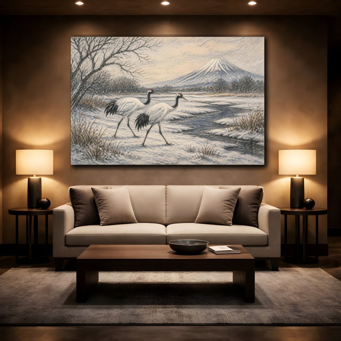 Mockup 2. Japanese Red-Crowned Cranes shown as canvas print