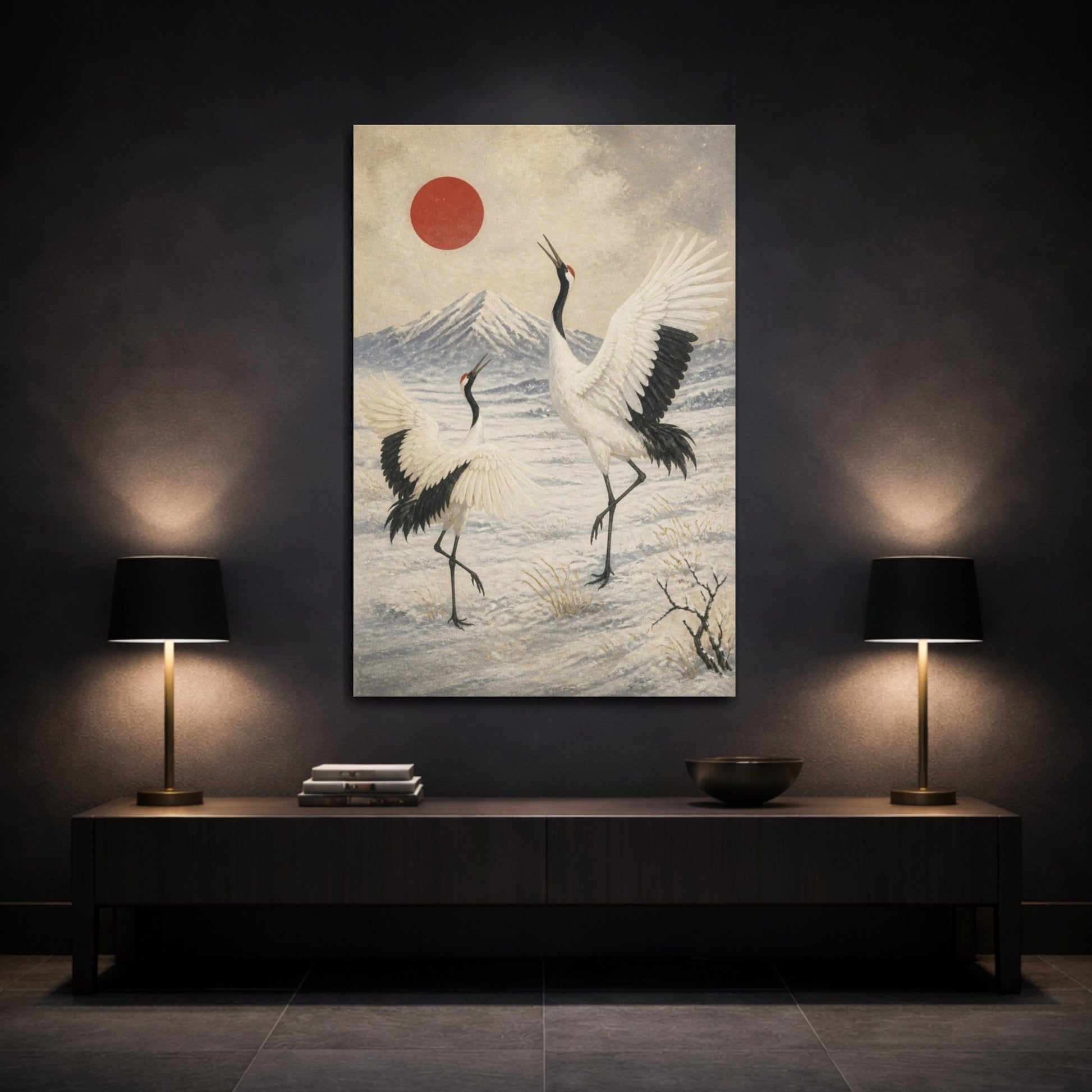 Mockup 3. Japanese Red-Crowned Cranes shown as canvas print