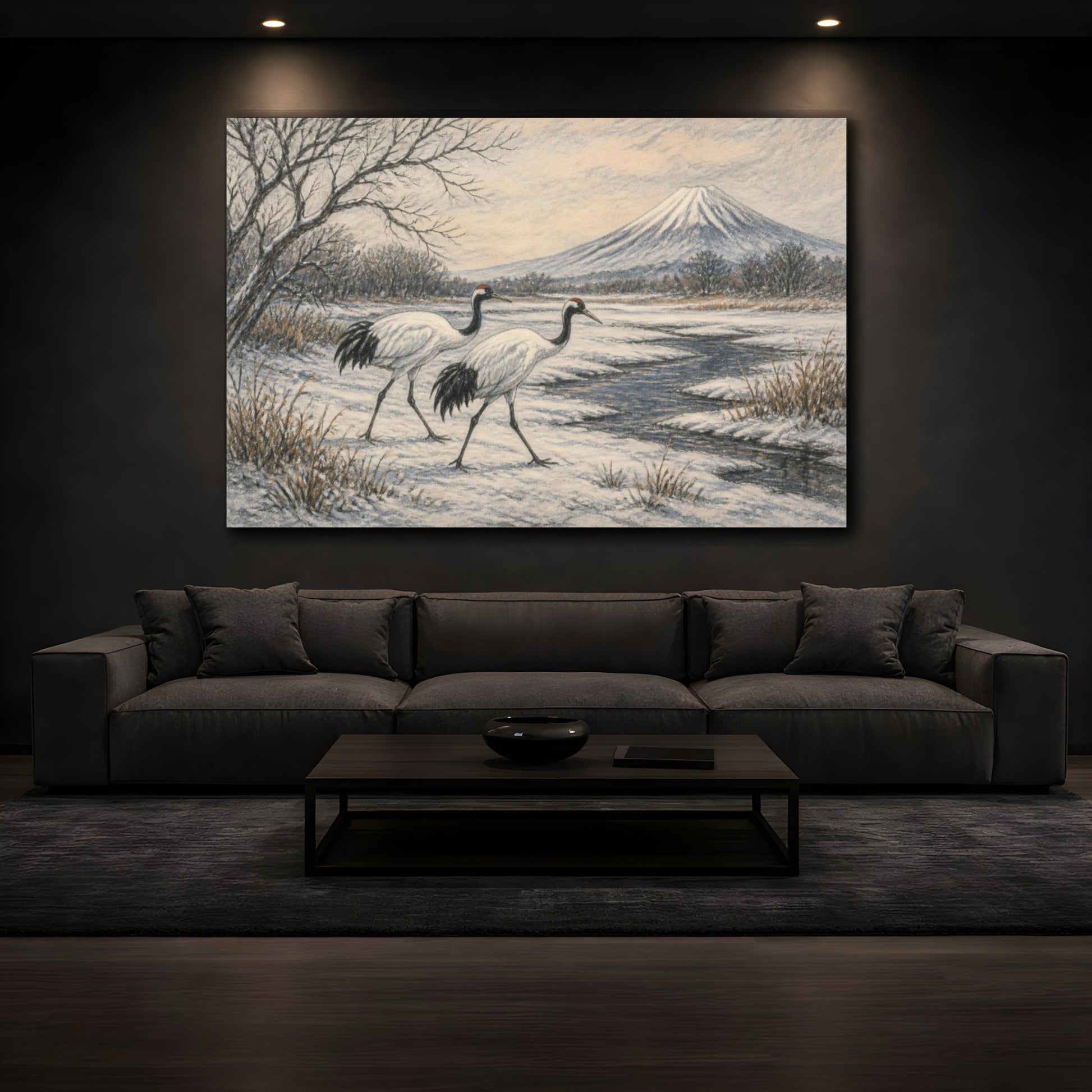 Mockup 3. Japanese Red-Crowned Cranes shown as canvas print