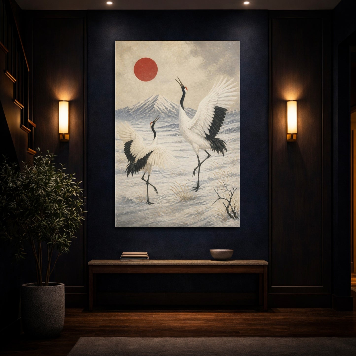 Mockup 4. Japanese Red-Crowned Cranes shown as canvas print