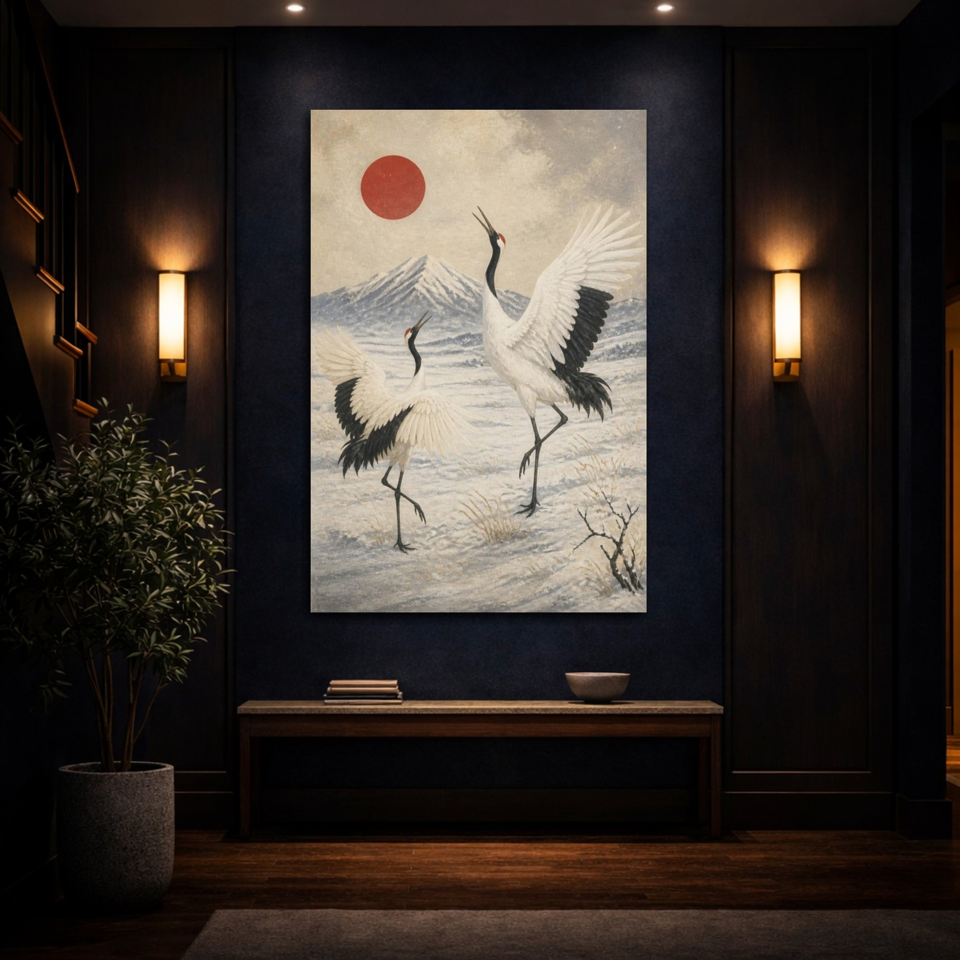 Mockup 4. Japanese Red-Crowned Cranes shown as canvas print