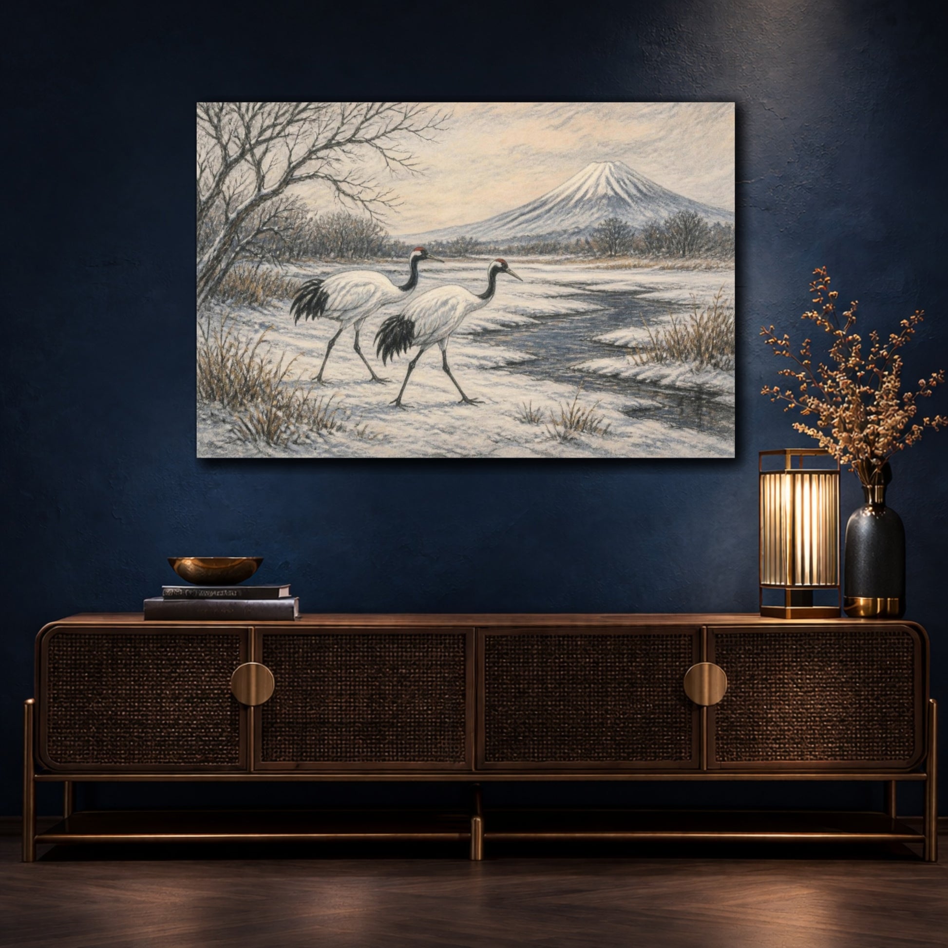 Mockup 4. Japanese Red-Crowned Cranes shown as canvas print