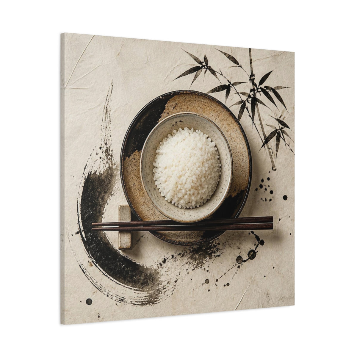 Side Mockup 1. Japanese Rice Bowl With Chopsticks shown as canvas print