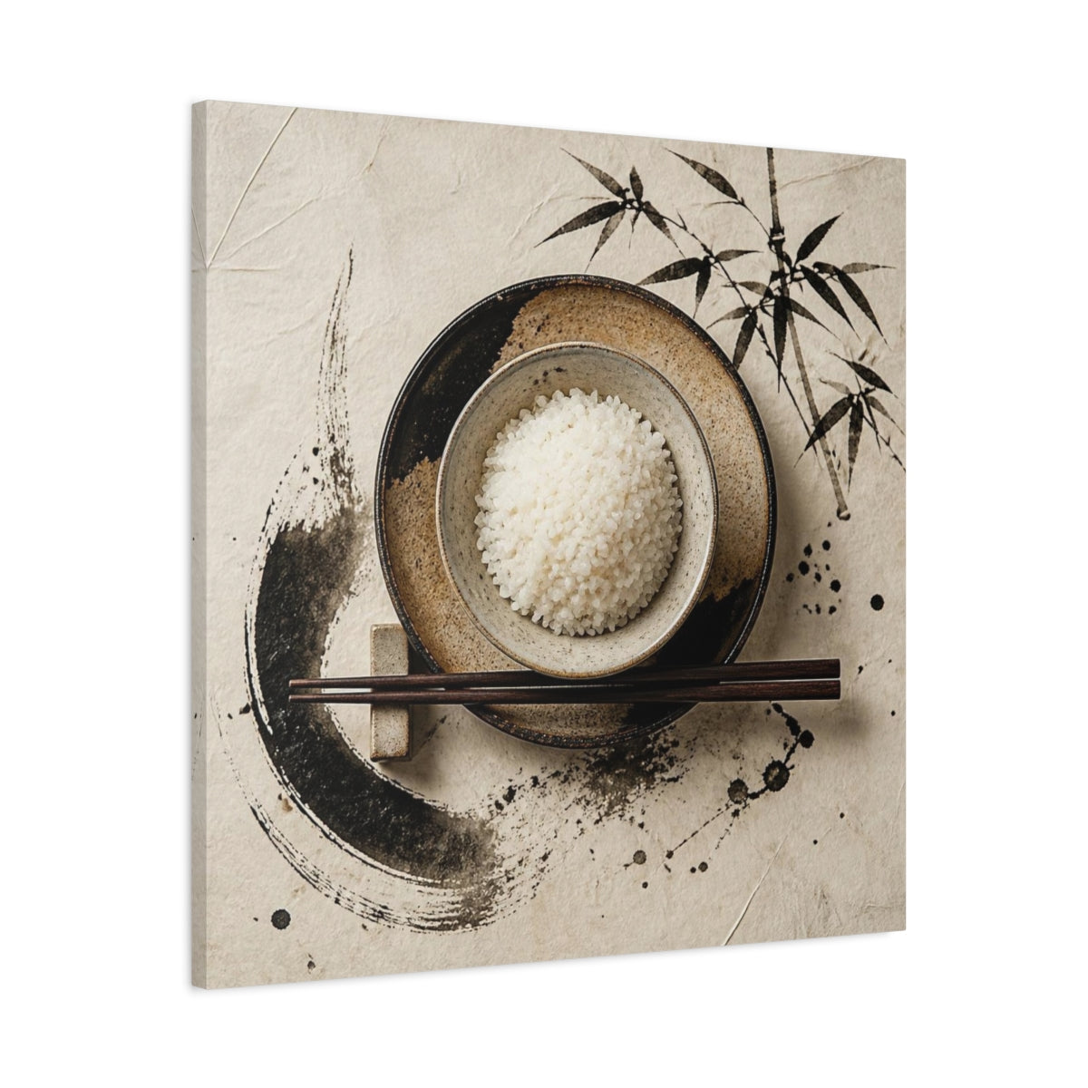 Side Mockup 3. Japanese Rice Bowl With Chopsticks shown as canvas print