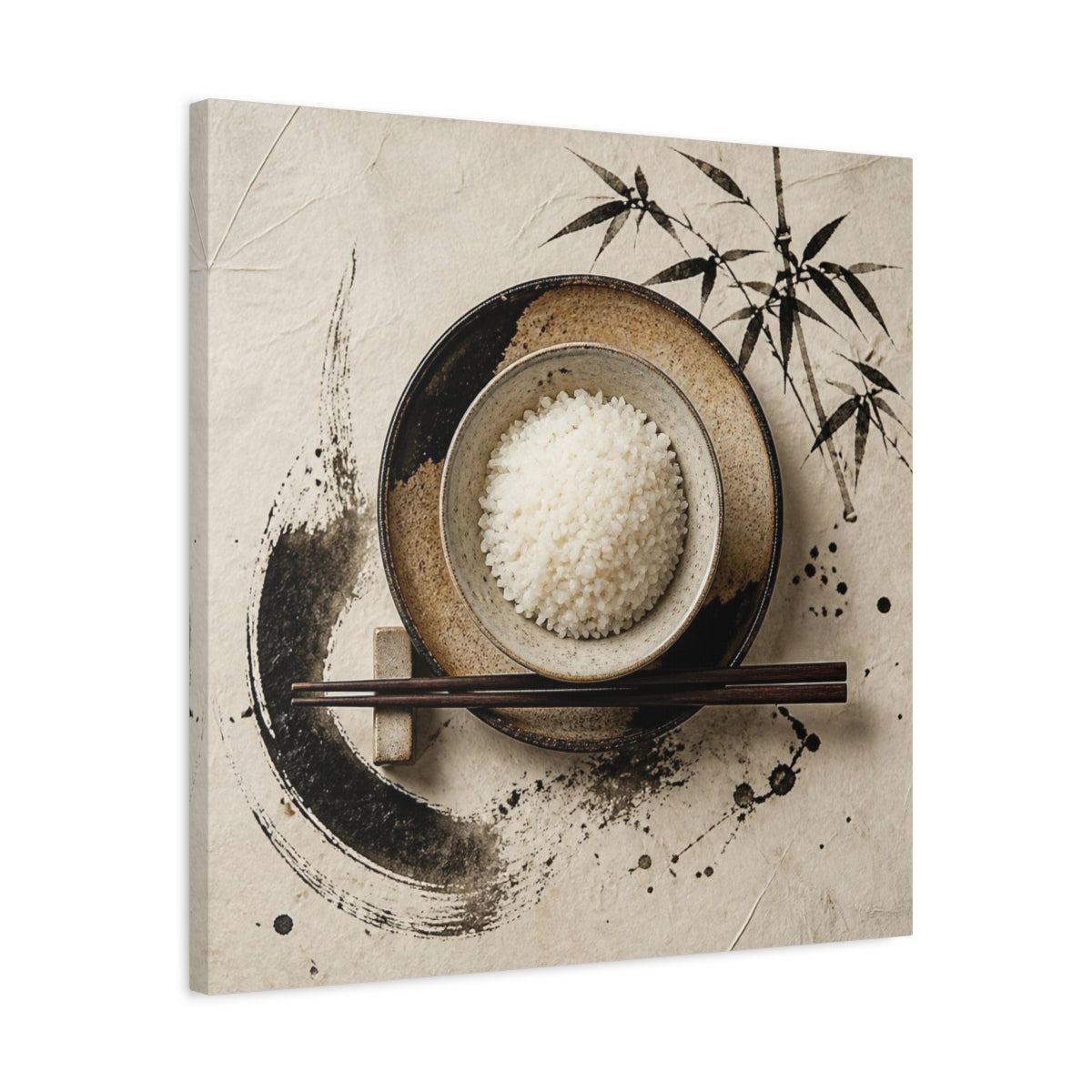 Side Mockup 4. Japanese Rice Bowl With Chopsticks shown as canvas print