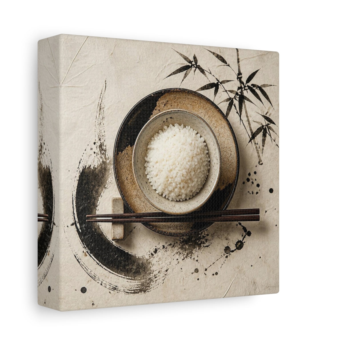 Side Mockup 2. Japanese Rice Bowl With Chopsticks shown as canvas print