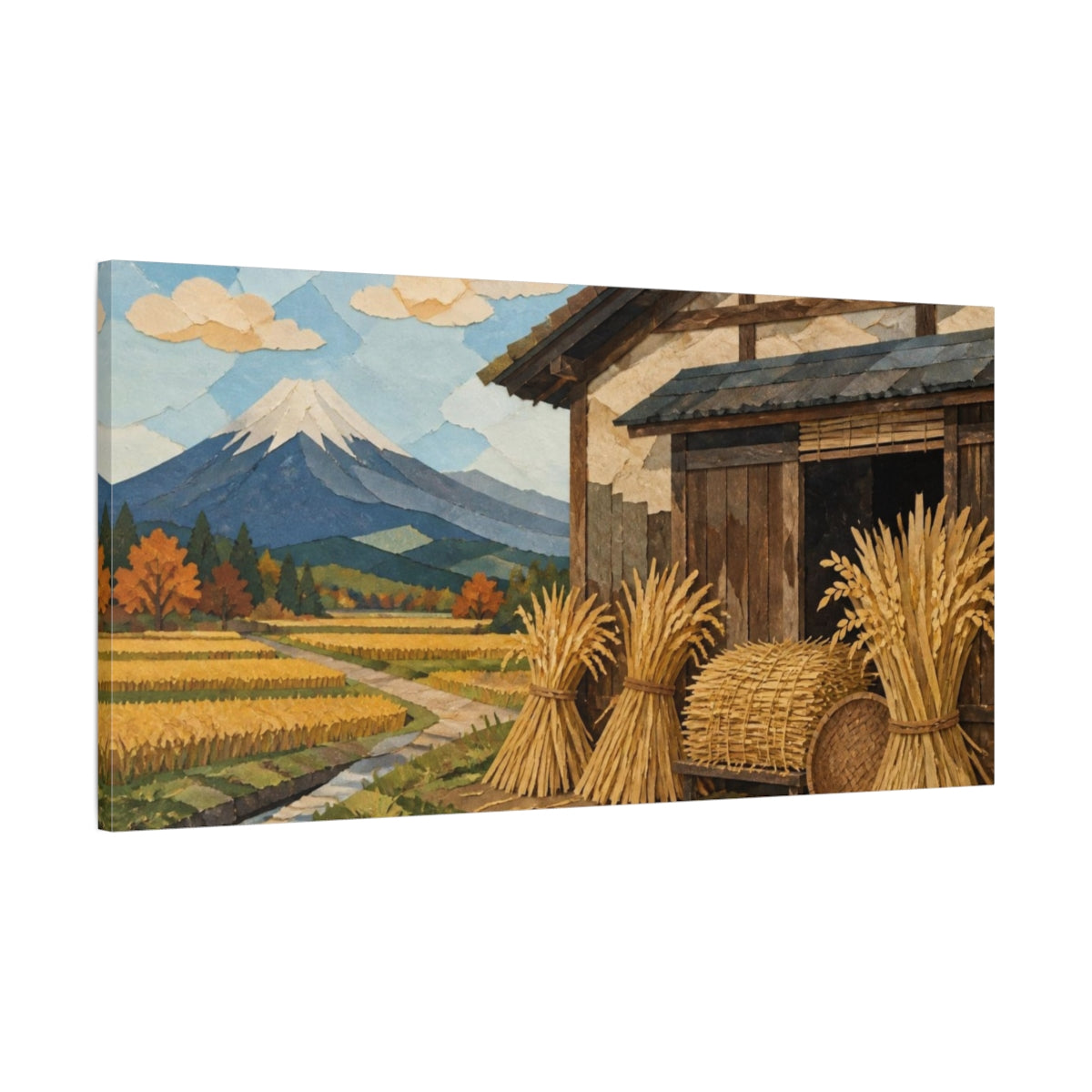 Main Mockup. Japanese Rice Harvest Cottage shown as canvas print