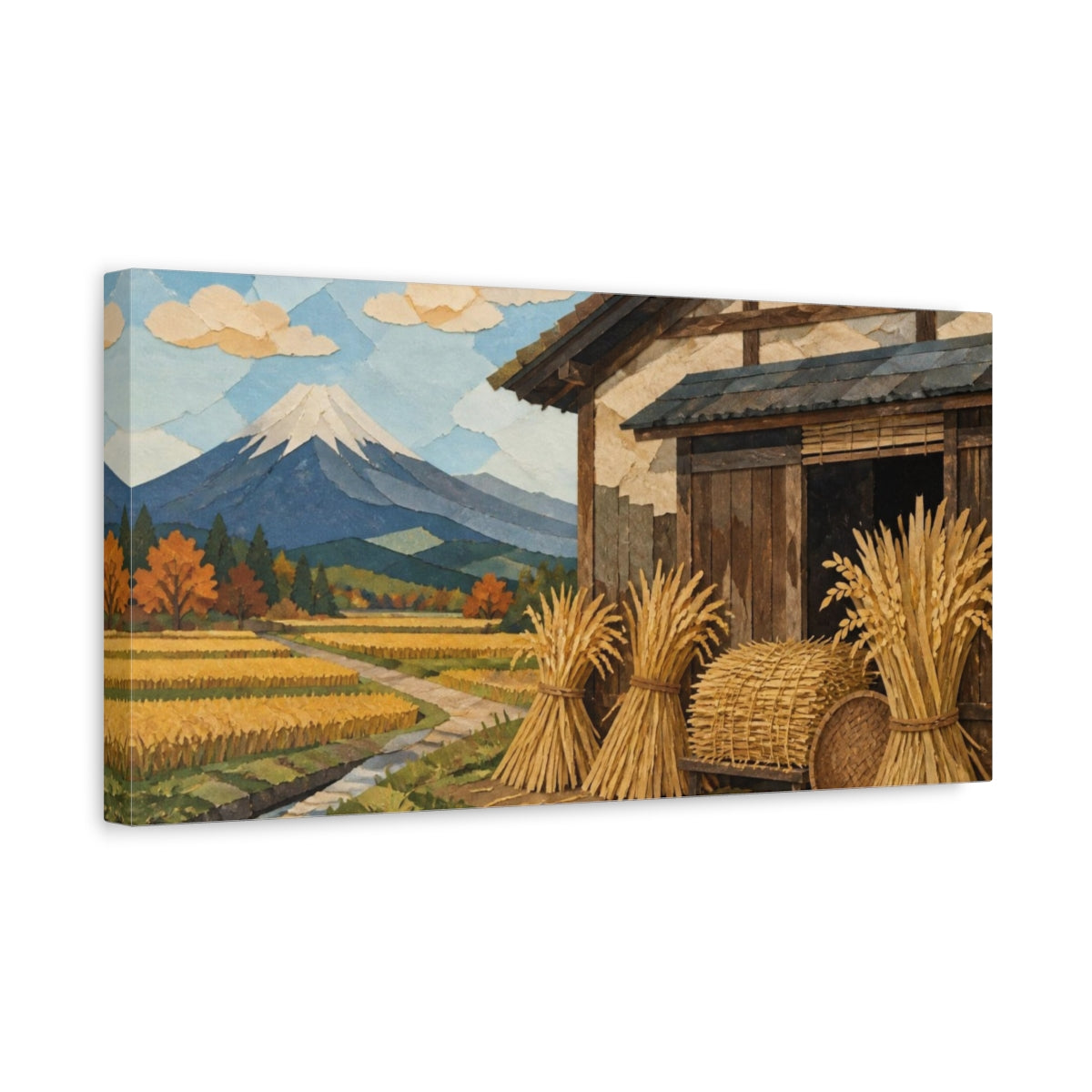 Side Mockup 3. Japanese Rice Harvest Cottage shown as canvas print