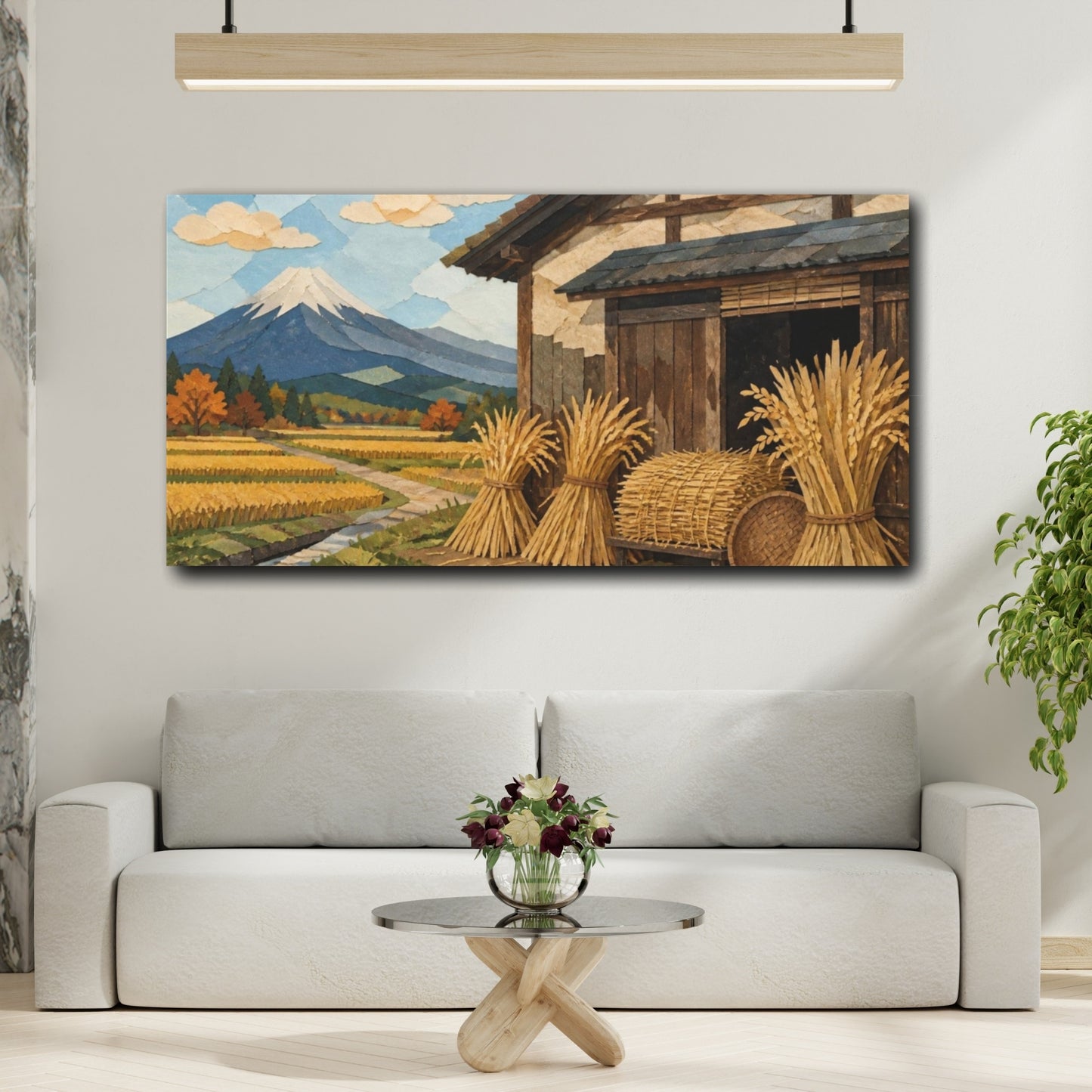 Mockup 2. Japanese Rice Harvest Cottage shown as canvas print
