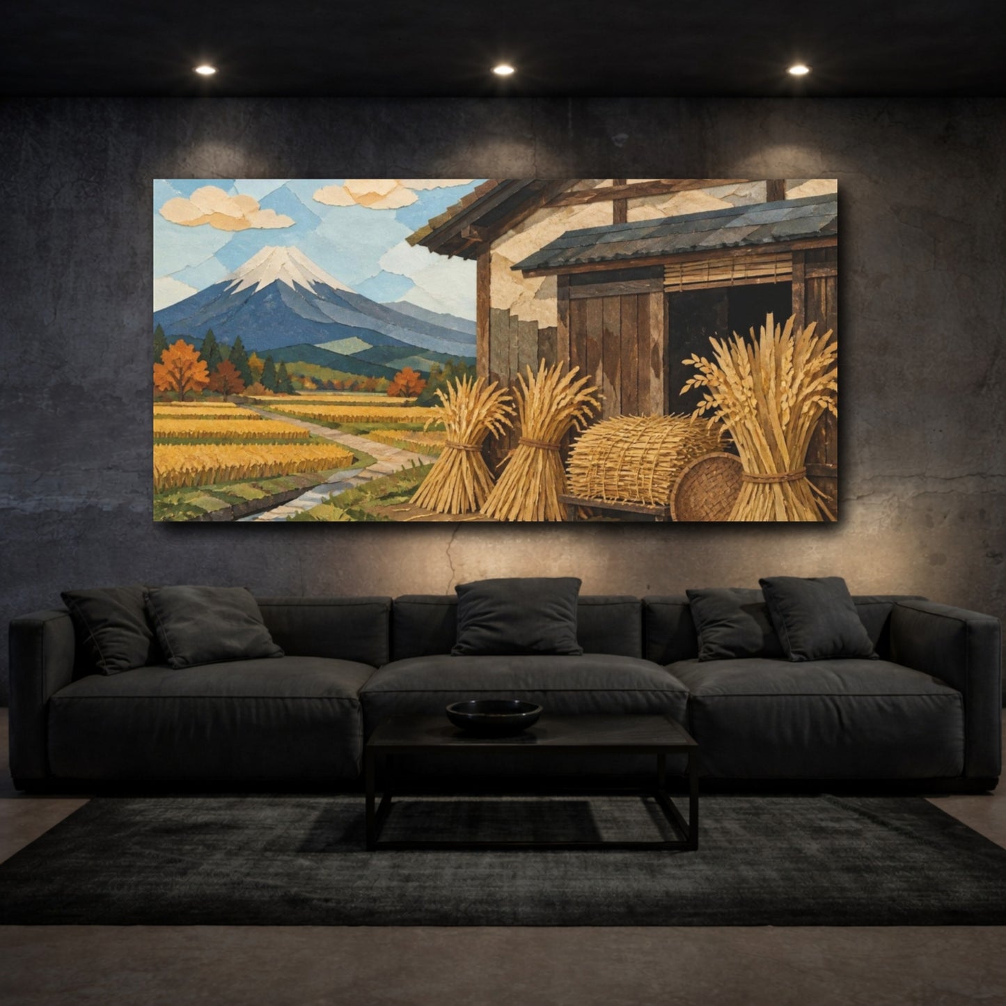 Mockup 3. Japanese Rice Harvest Cottage shown as canvas print