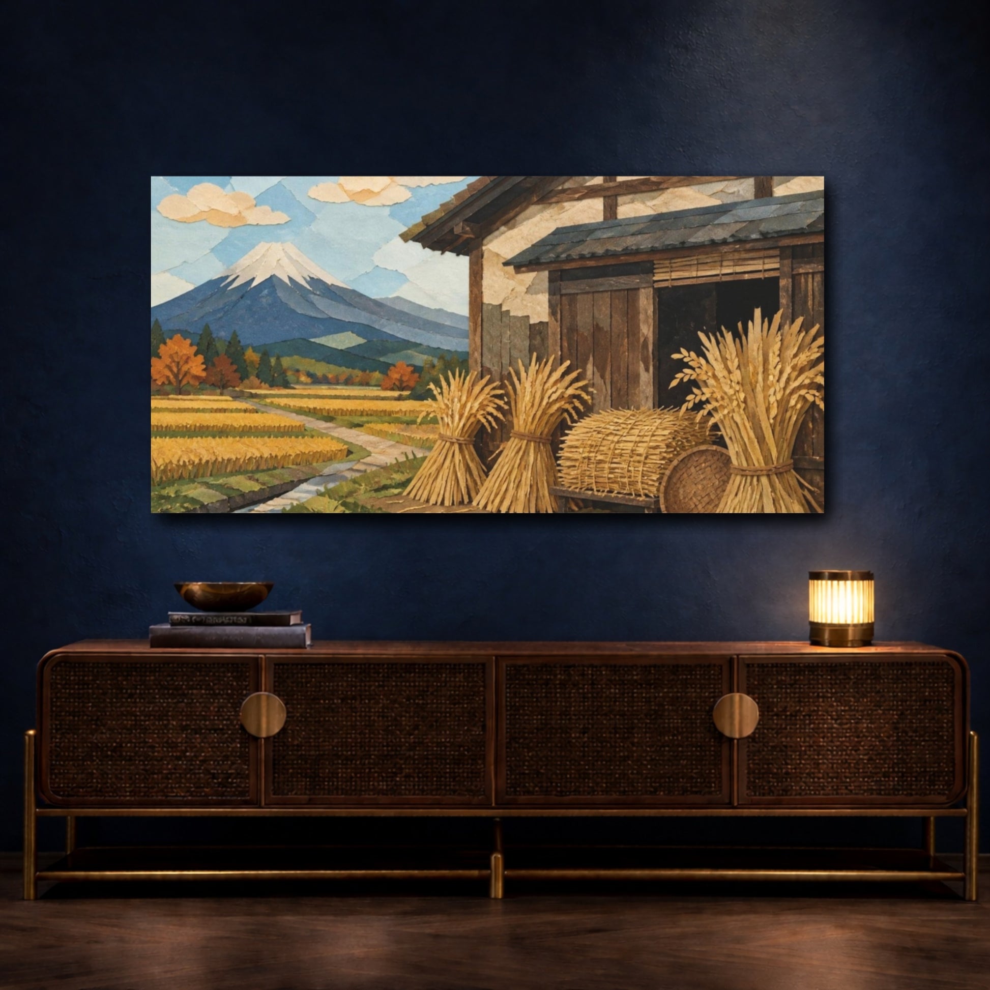 Mockup 4. Japanese Rice Harvest Cottage shown as canvas print