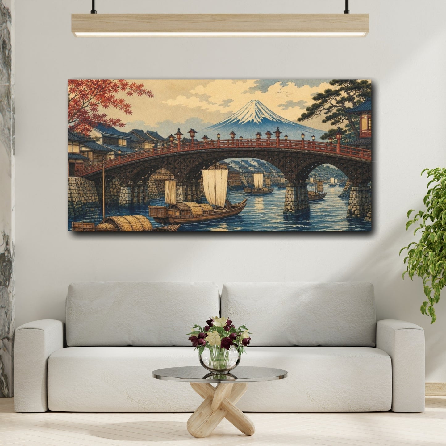 Mockup 2. Japanese Riverside Bridge shown as canvas print