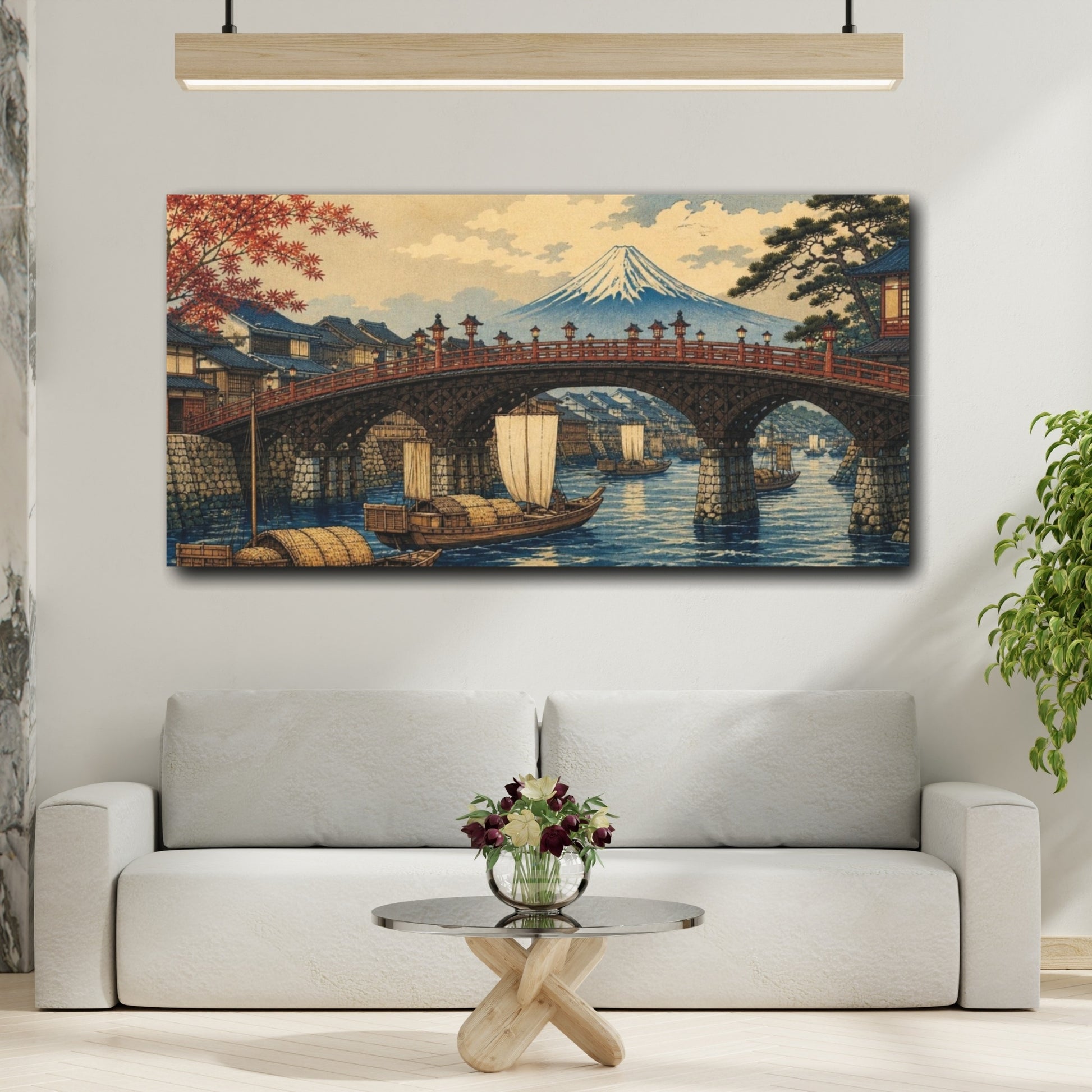 Mockup 2. Japanese Riverside Bridge shown as canvas print