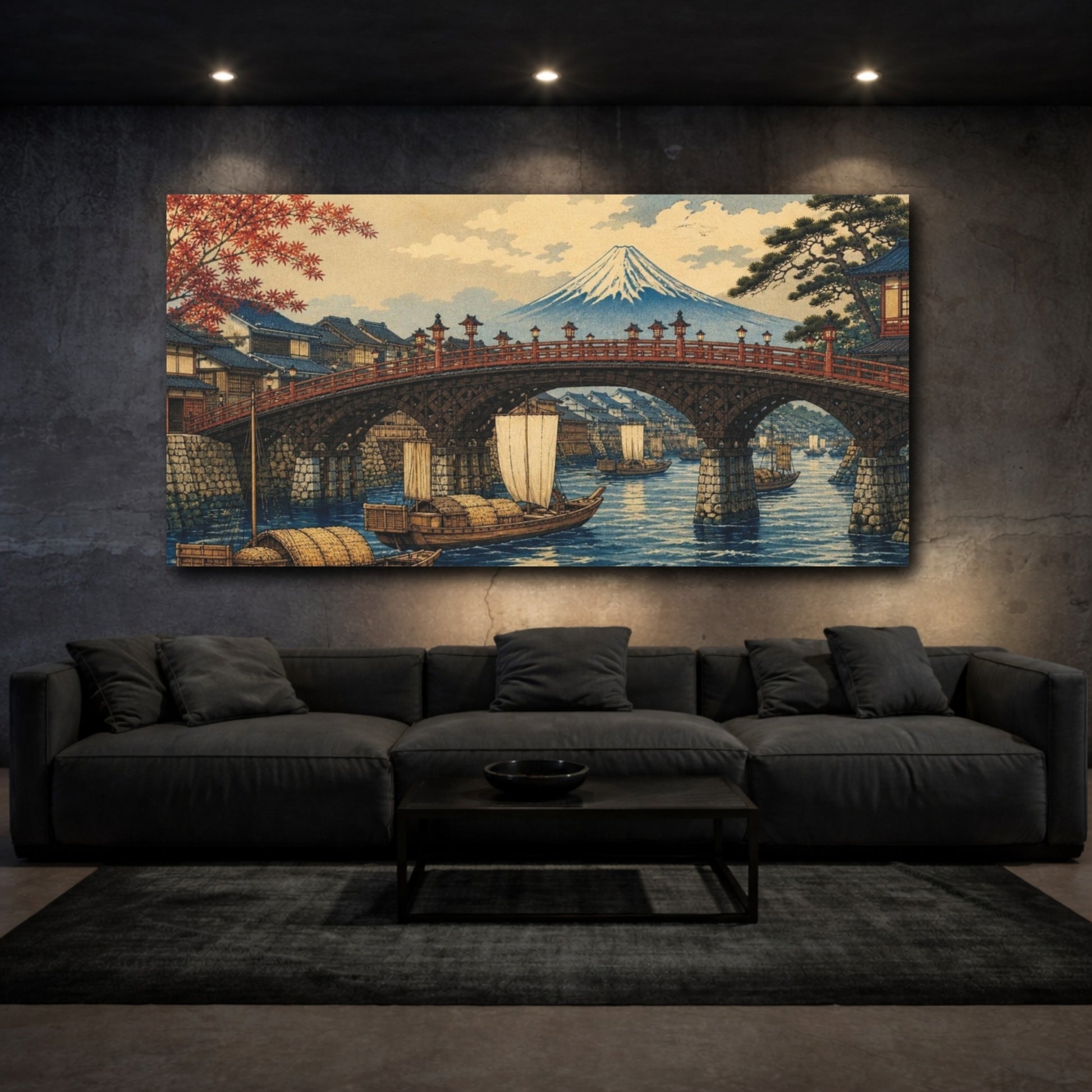 Mockup 3. Japanese Riverside Bridge shown as canvas print