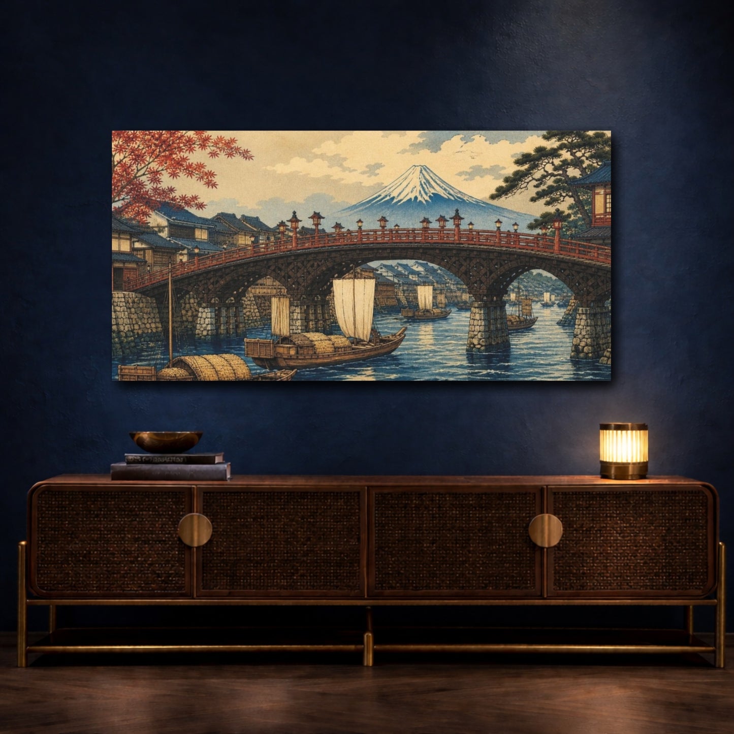 Mockup 4. Japanese Riverside Bridge shown as canvas print