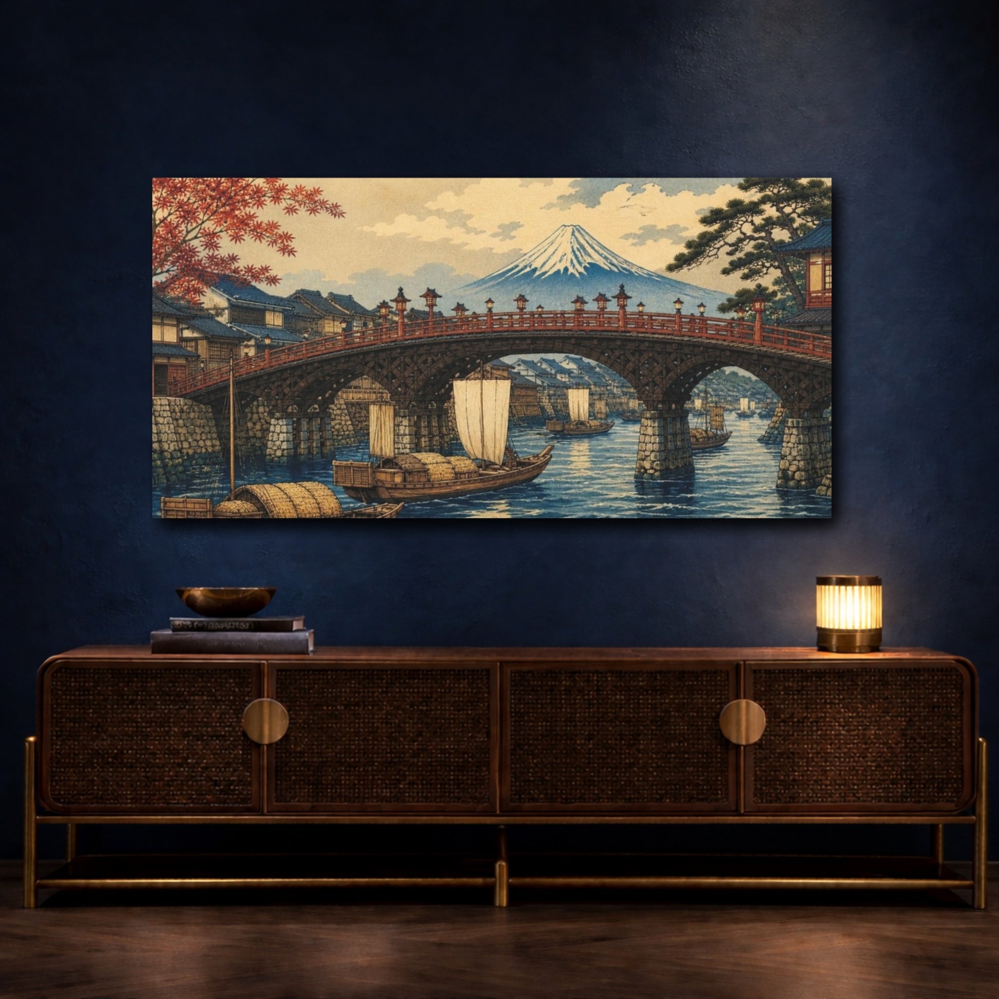 Mockup 4. Japanese Riverside Bridge shown as canvas print
