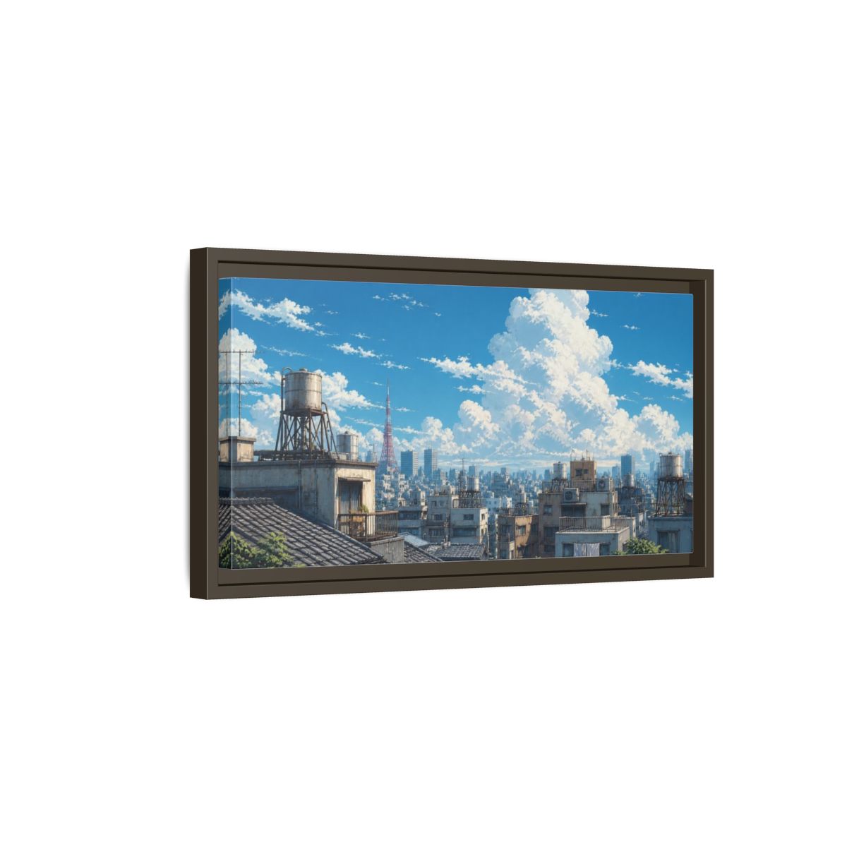 Side Mockup 7. Japanese Rooftops Summer Sky shown as framed canvas print