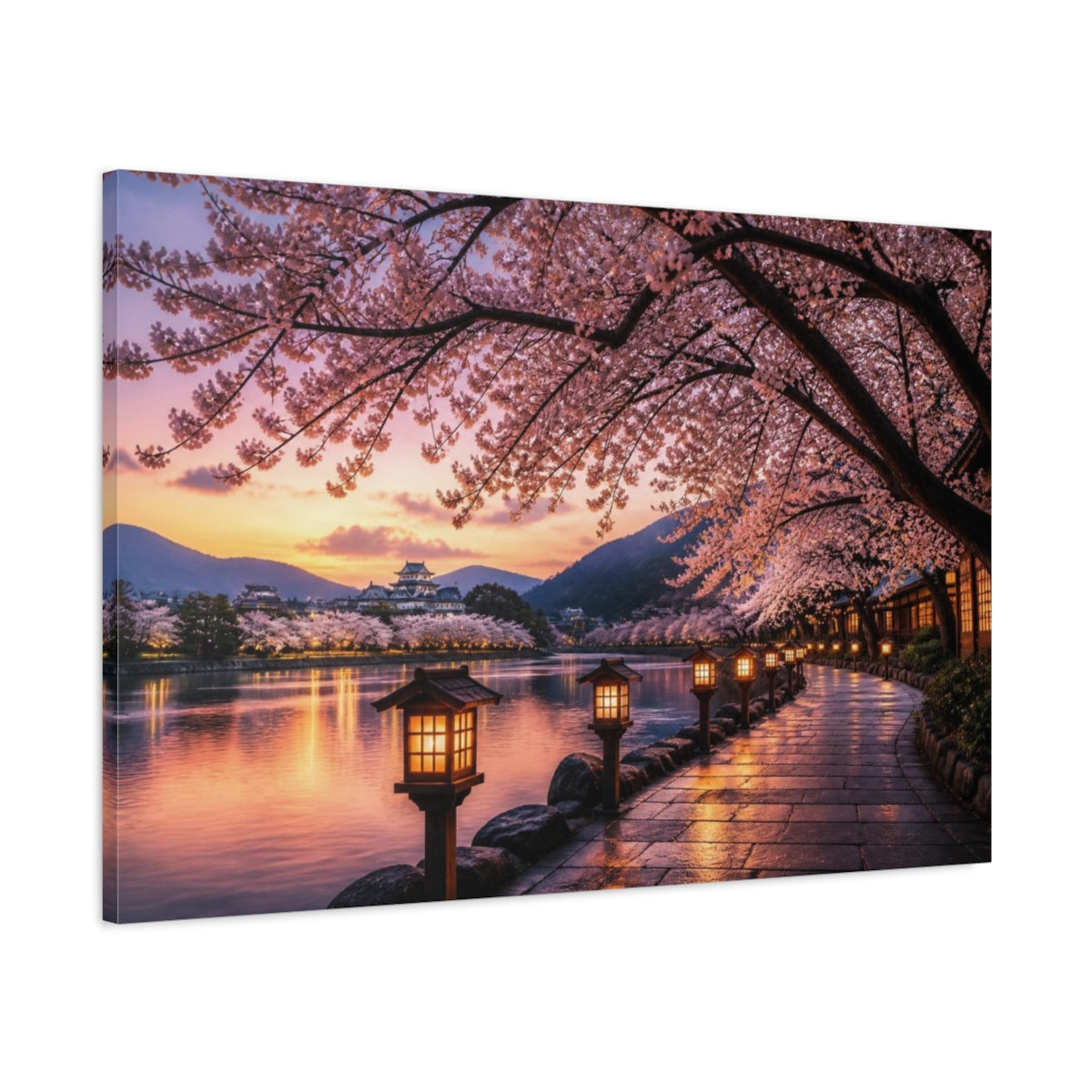 Main Mockup. Japanese Sakura Lantern Walk shown as canvas print