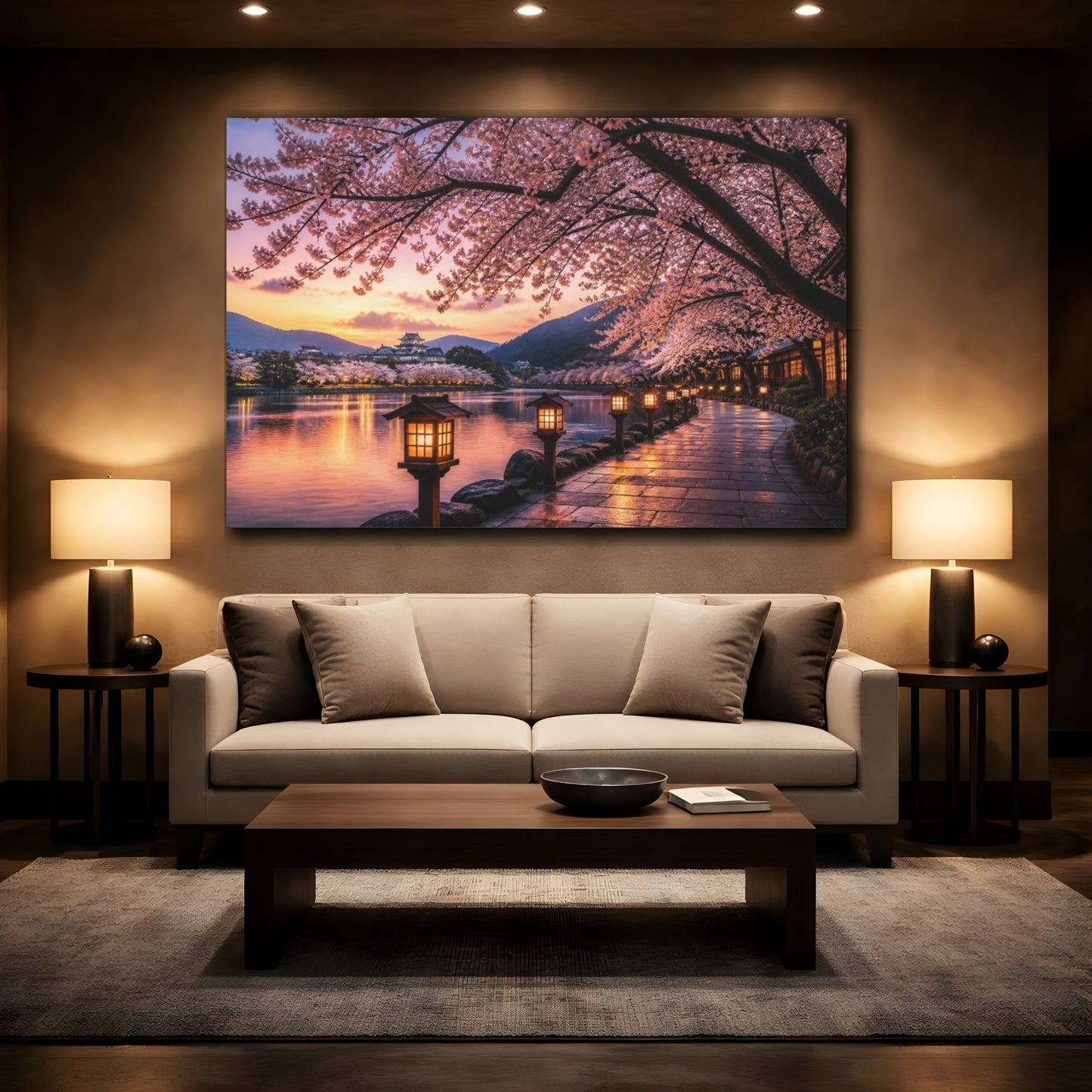 Mockup 2. Japanese Sakura Lantern Walk shown as canvas print