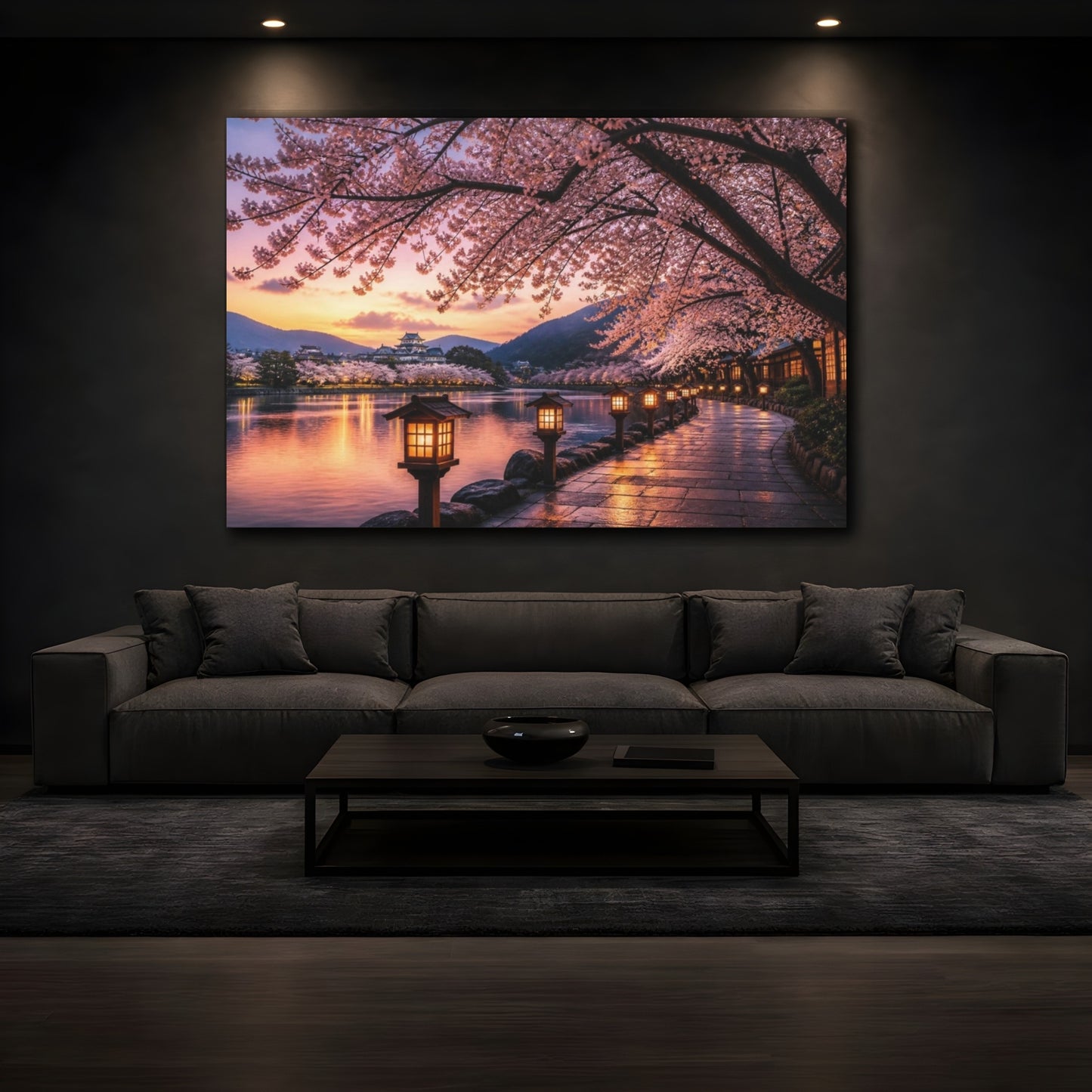 Mockup 3. Japanese Sakura Lantern Walk shown as canvas print