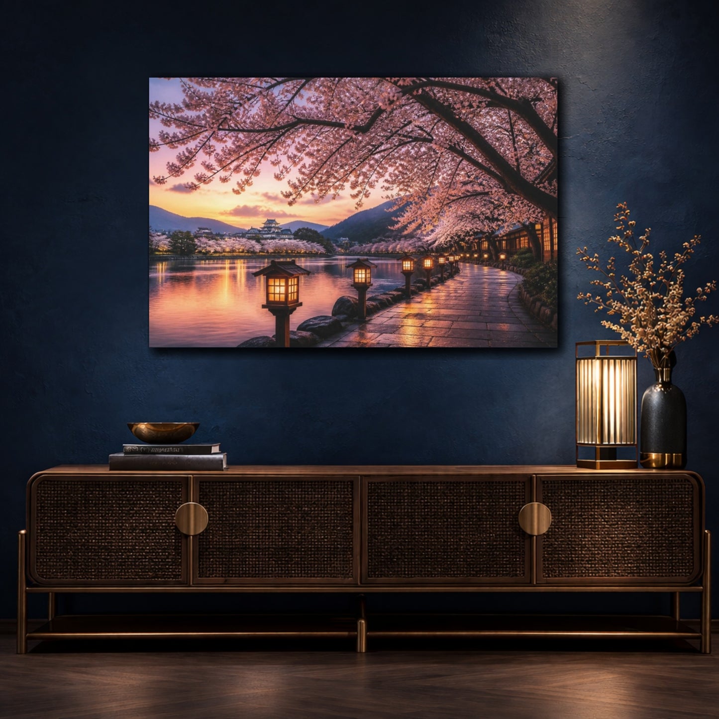 Mockup 4. Japanese Sakura Lantern Walk shown as canvas print