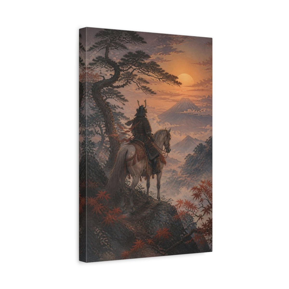 Side Mockup 4. Japanese Samurai At Fuji shown as canvas print