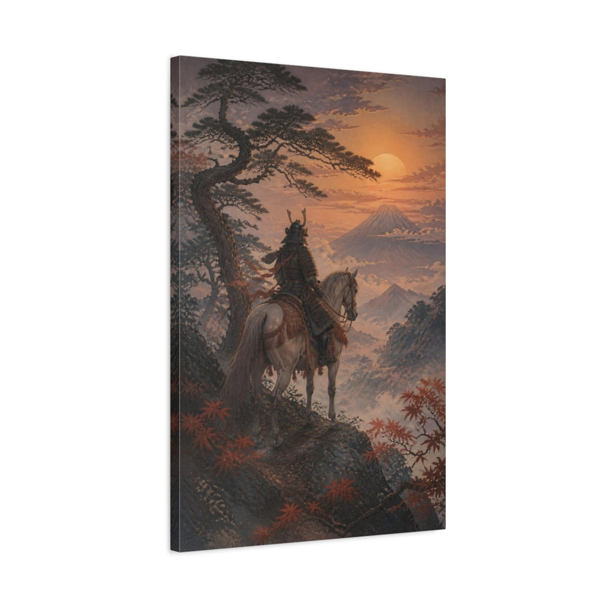 Side Mockup 2. Japanese Samurai At Fuji shown as canvas print
