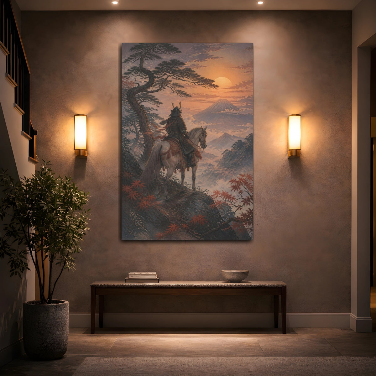 Mockup 2. Japanese Samurai At Fuji shown as canvas print