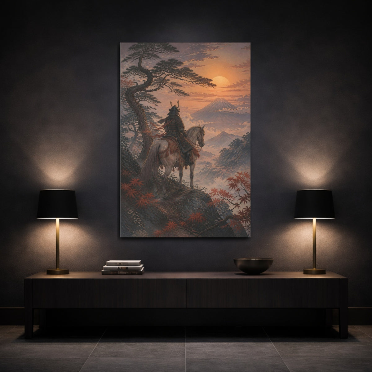 Mockup 3. Japanese Samurai At Fuji shown as canvas print