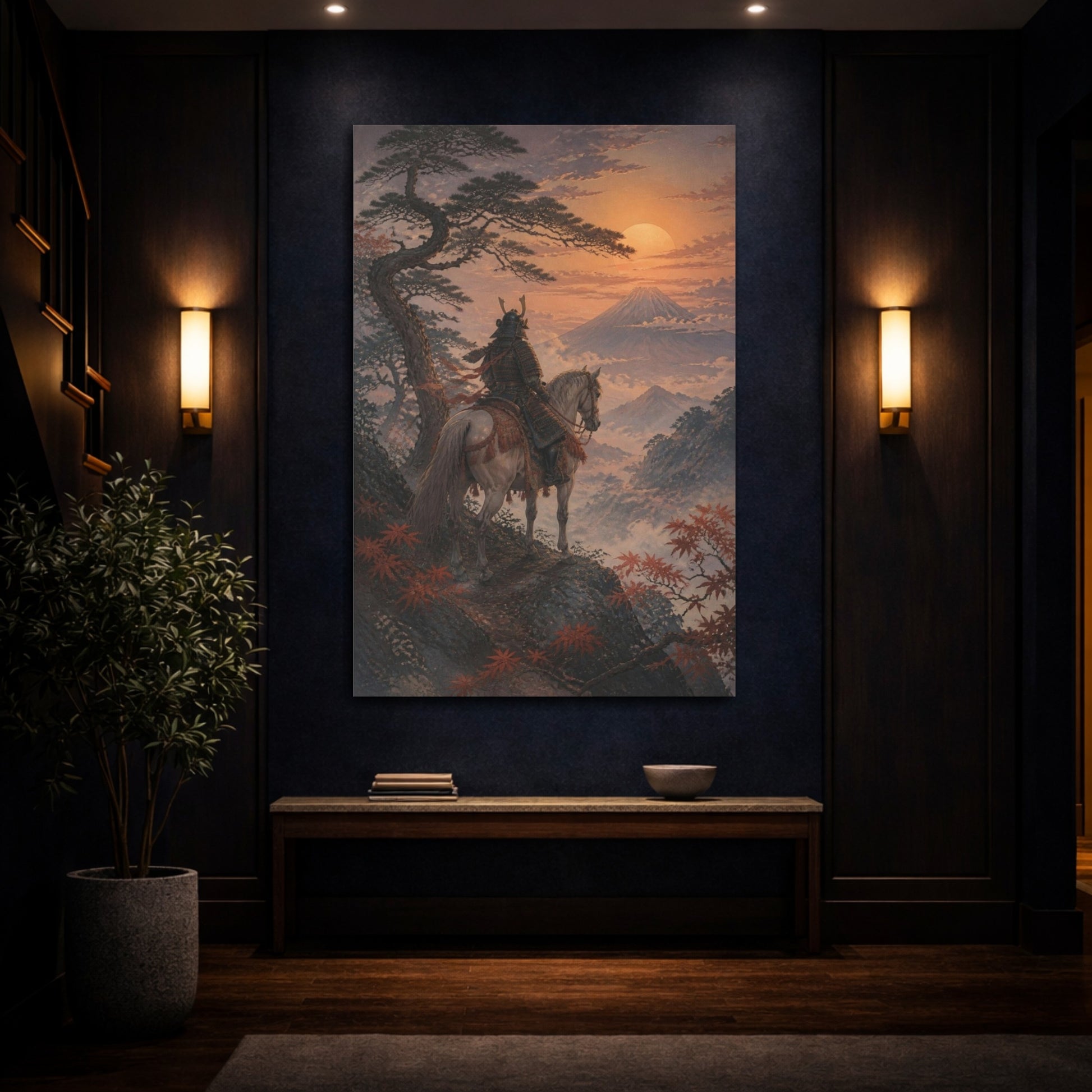 Mockup 4. Japanese Samurai At Fuji shown as canvas print