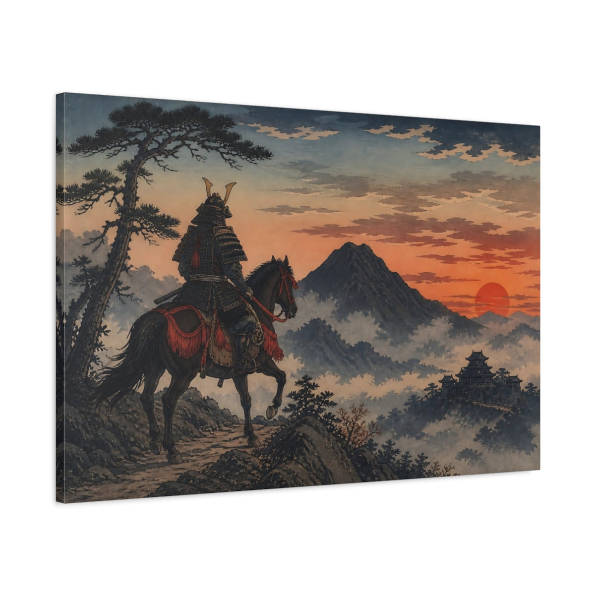 Main Mockup. Japanese Samurai At Sunset shown as canvas print