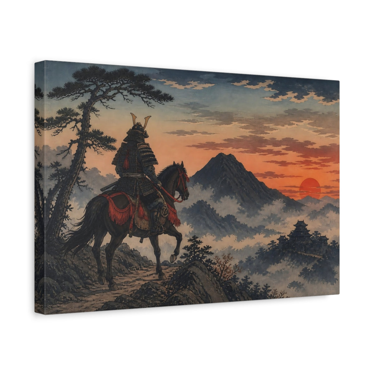 Side Mockup 4. Japanese Samurai At Sunset shown as canvas print