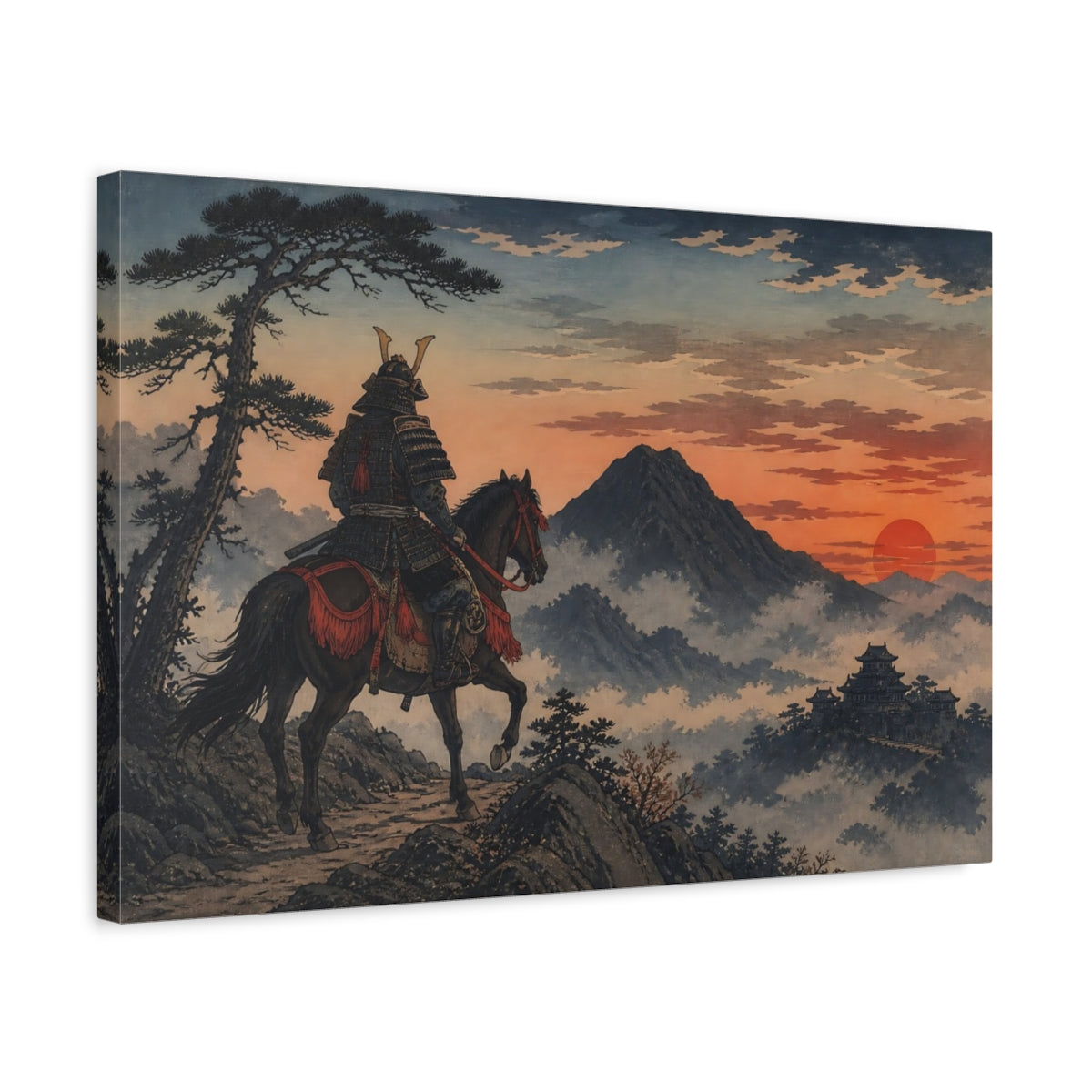 Side Mockup 3. Japanese Samurai At Sunset shown as canvas print