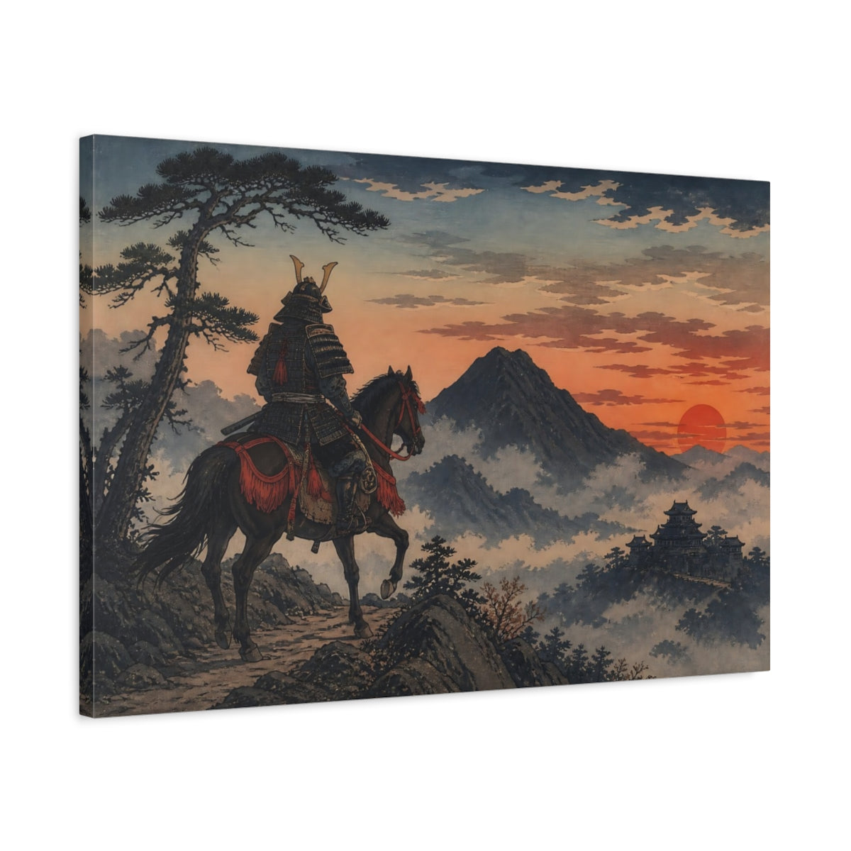 Side Mockup 2. Japanese Samurai At Sunset shown as canvas print