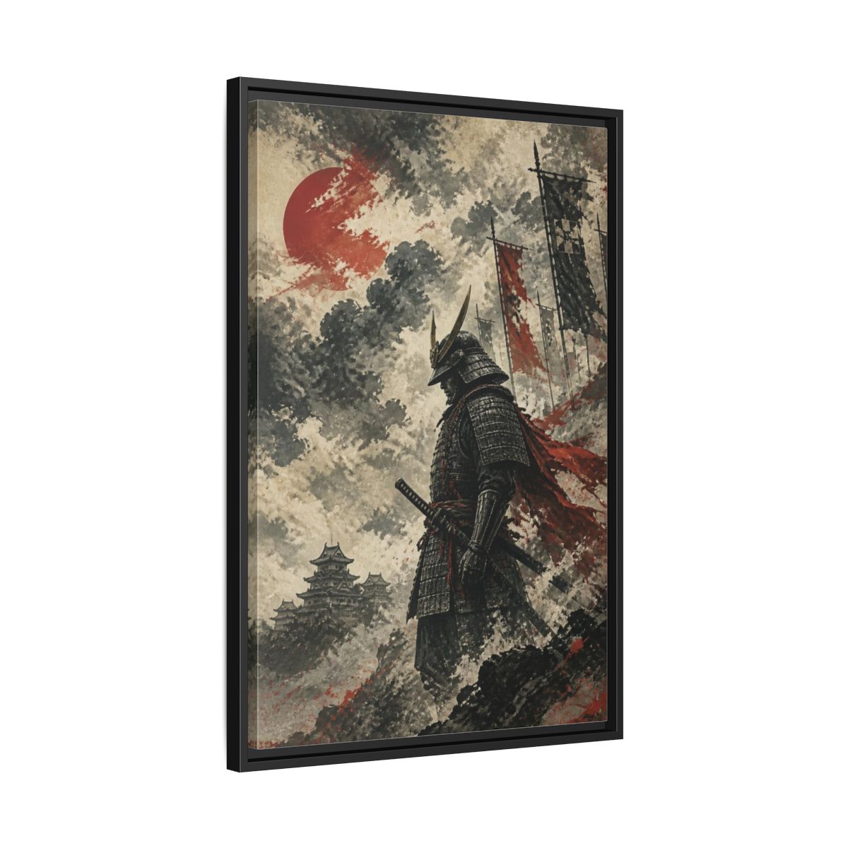 Side Mockup 14. Japanese Samurai Sentinel shown as framed canvas print
