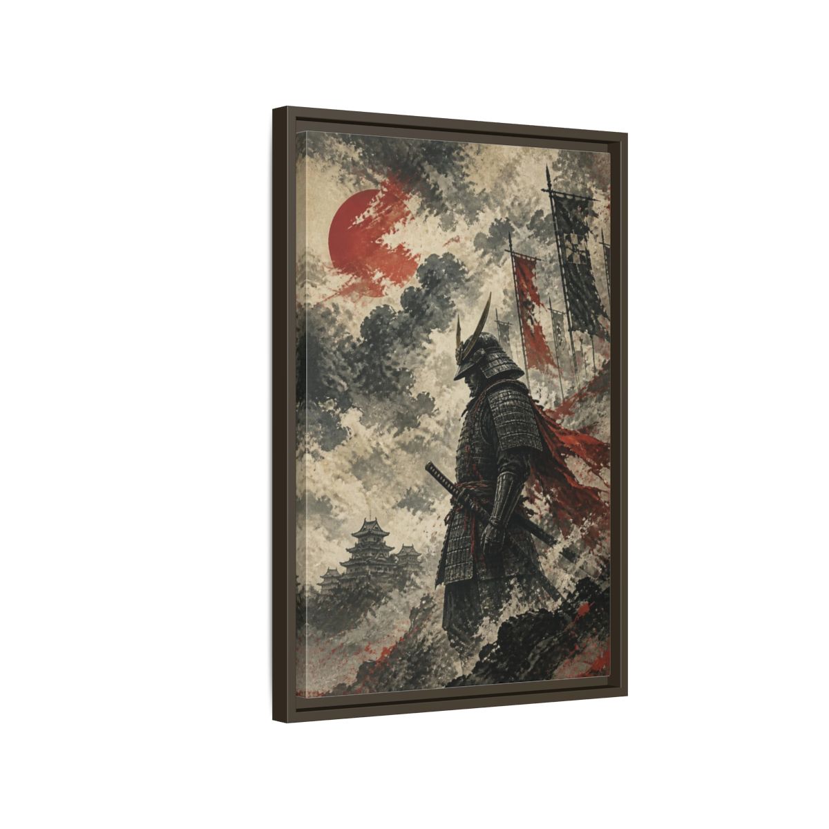 Side Mockup 2. Japanese Samurai Sentinel shown as framed canvas print
