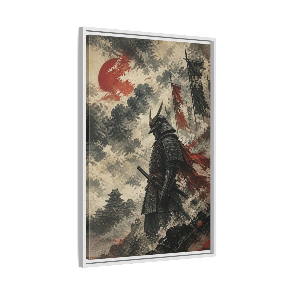 Side Mockup 10. Japanese Samurai Sentinel shown as framed canvas print