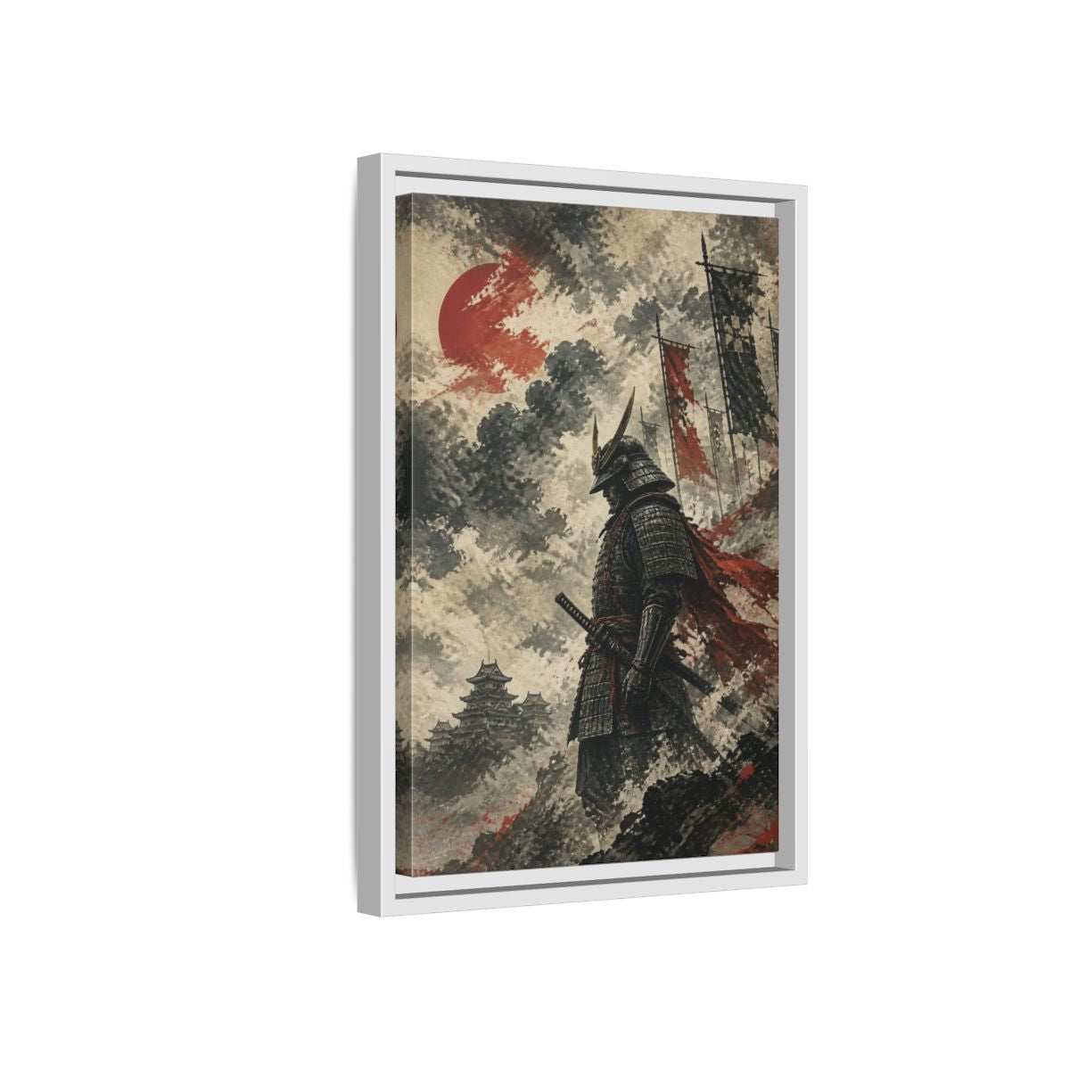 Side Mockup 4. Japanese Samurai Sentinel shown as framed canvas print