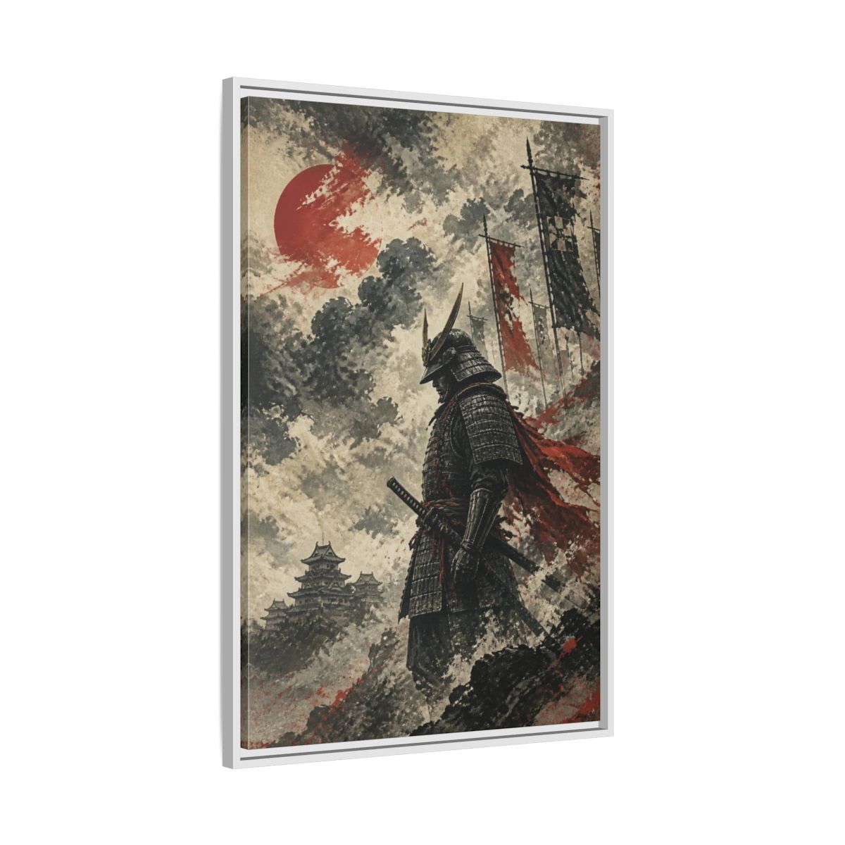 Side Mockup 9. Japanese Samurai Sentinel shown as framed canvas print