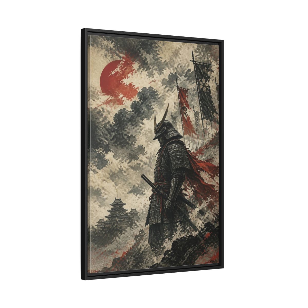 Side Mockup 13. Japanese Samurai Sentinel shown as framed canvas print